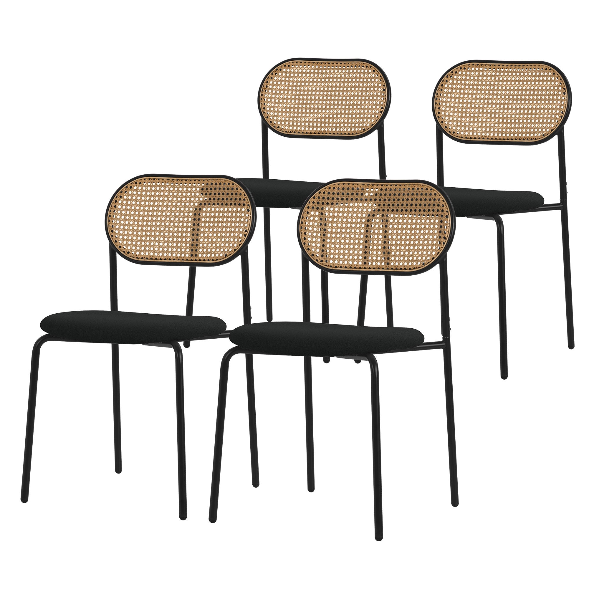 ECD Germany Chaise Salle à Manger Rotin Noir 4pcs 120kg