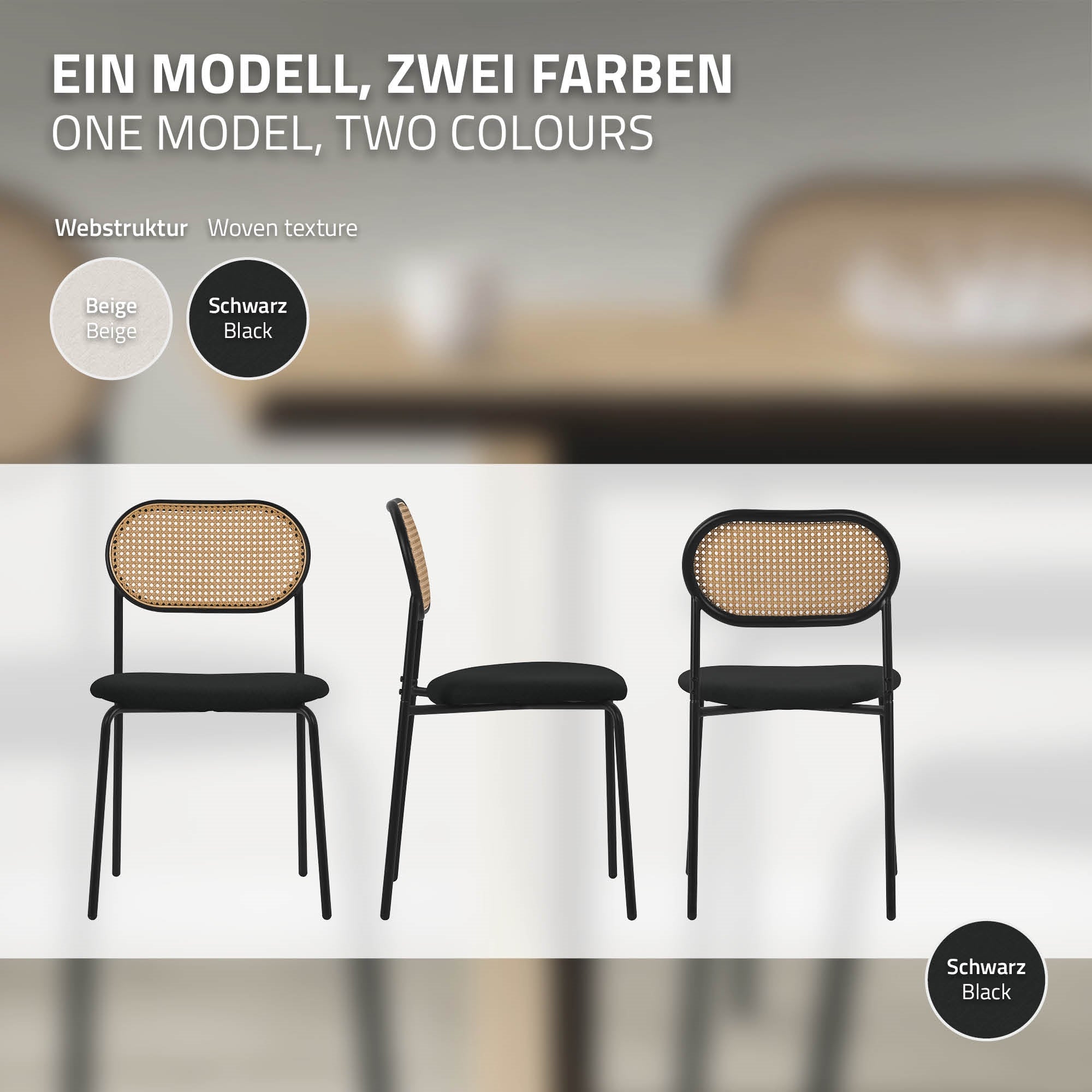 ECD Germany Möbel chaise salle à manger noir lot 6 rotin
