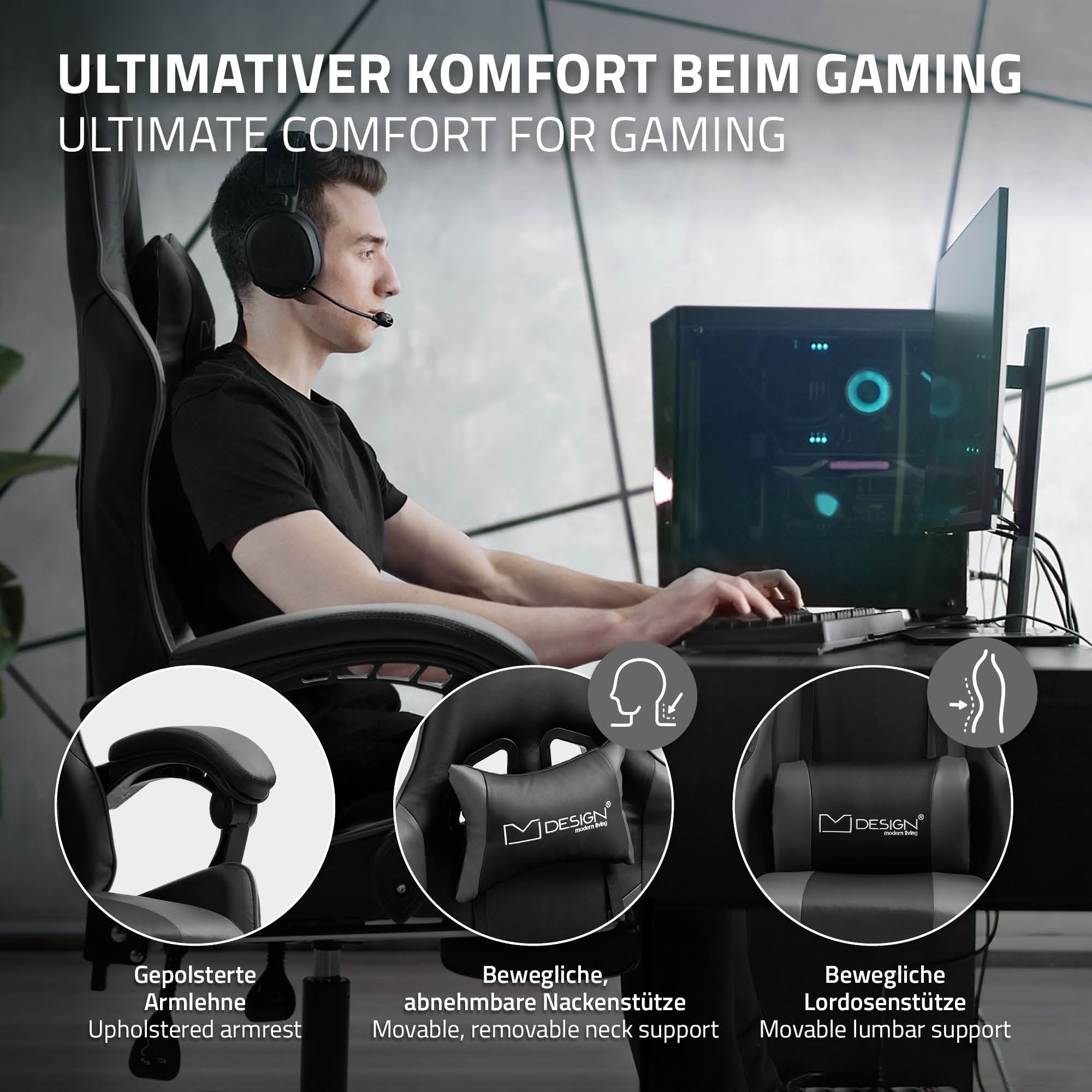 ECD Germany Möbel chaise gaming PU noir/bleu massage