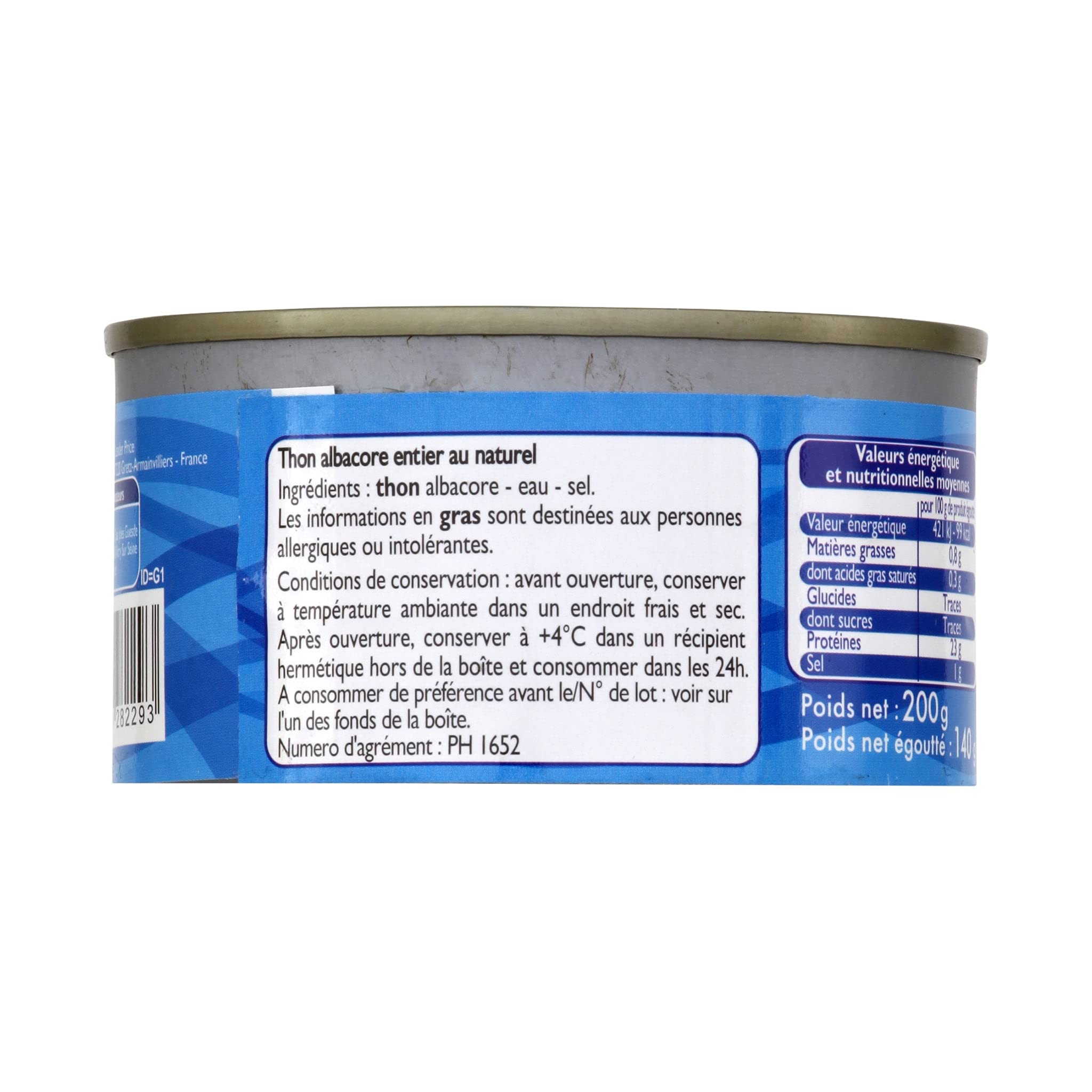 Leader Price Thon albacore au naturel conserve 140g