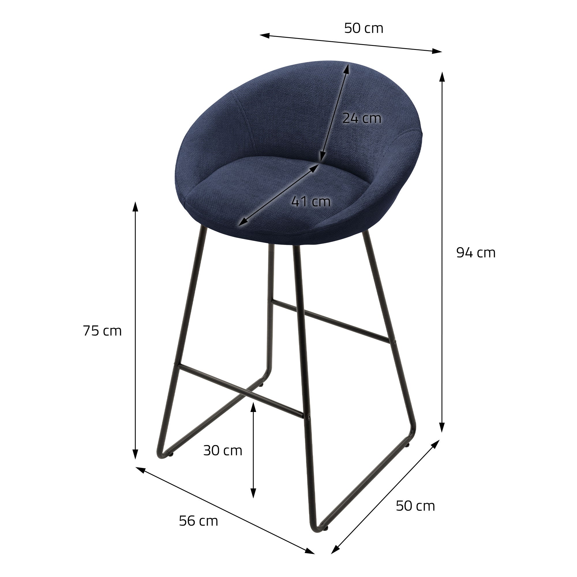 ML-Design Tabouret de bar bleu foncé lot de 2 dossier