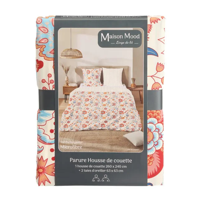 Stokomani Maison parure housse couette 260x240 multicolore 3 pièces