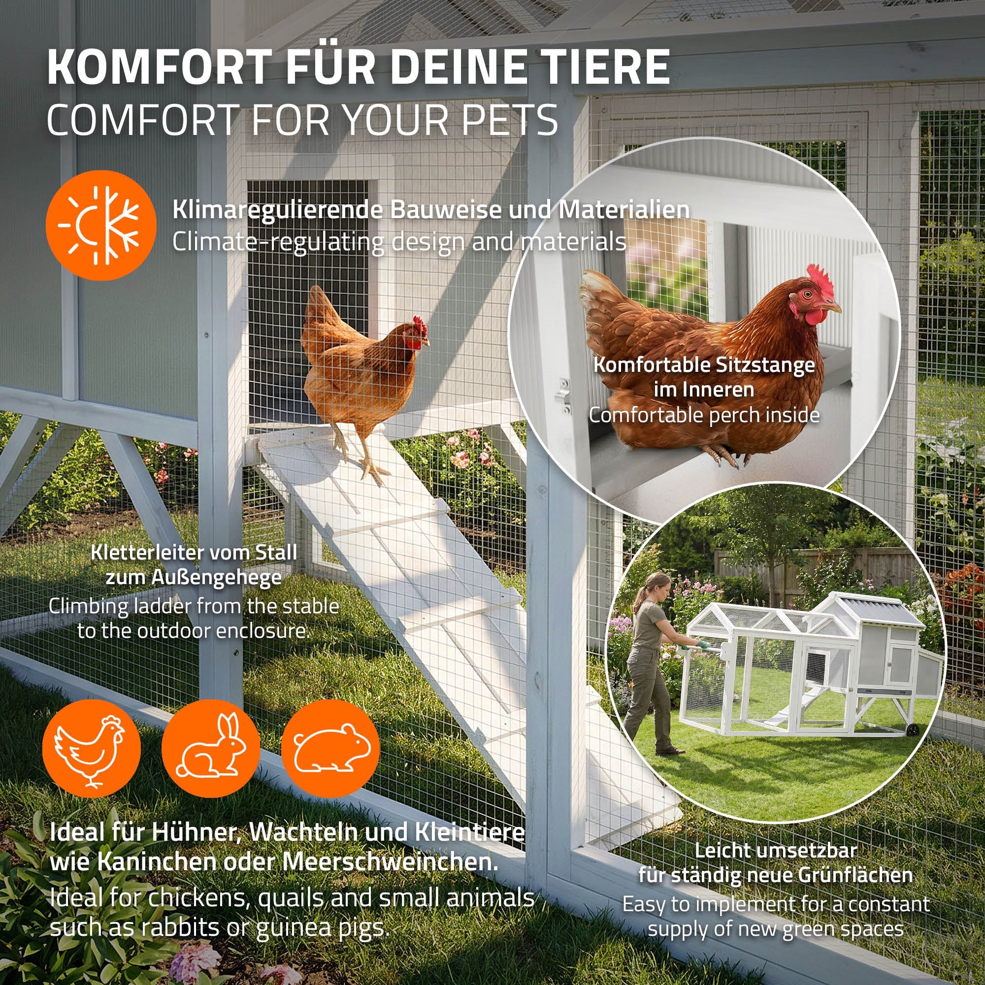 ECD Germany poulailler mobile bois XXL 83x220x109 avec enclos
