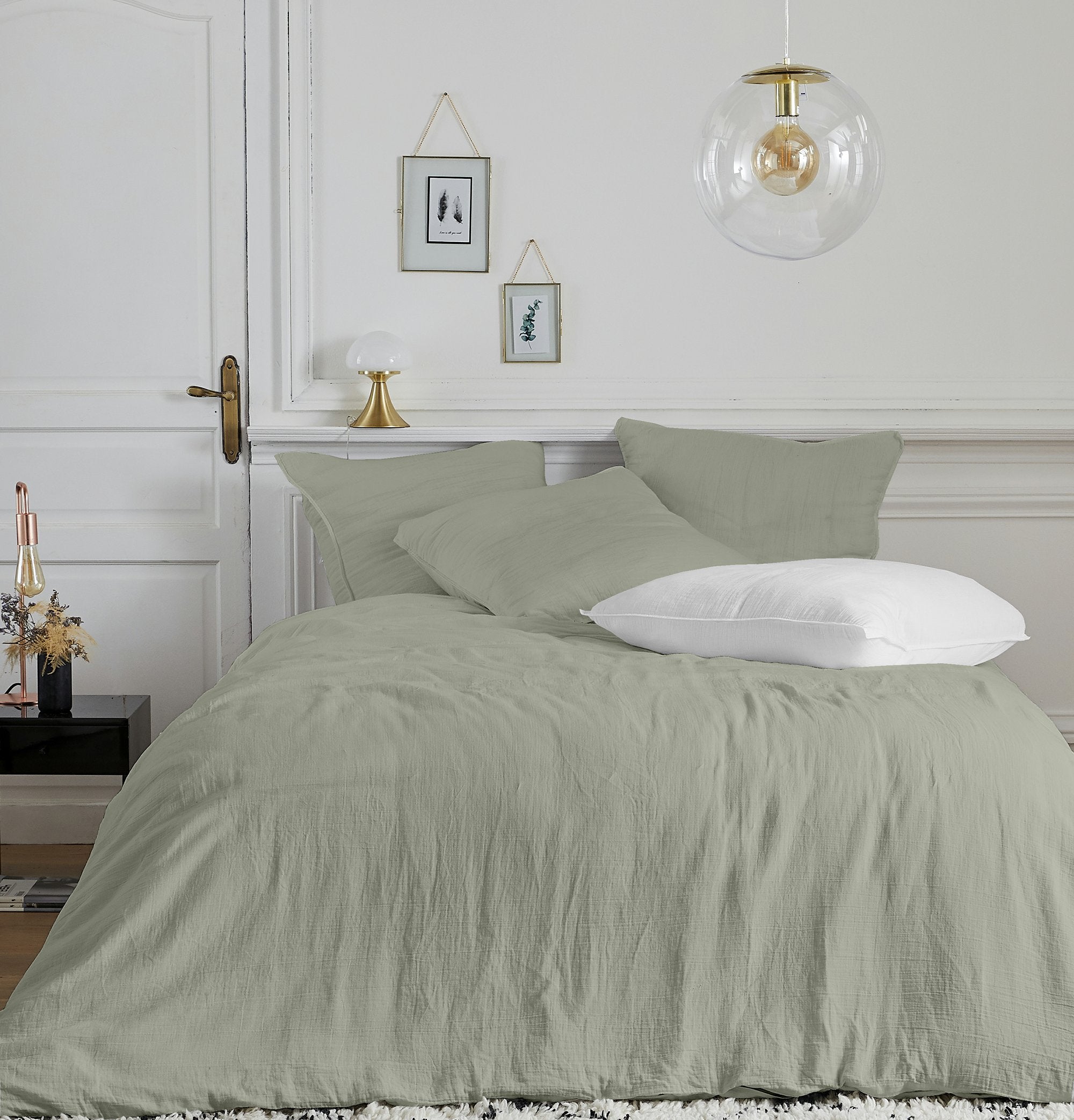 Stokomani Maison housse de couette gaze de coton vert 3 pièces