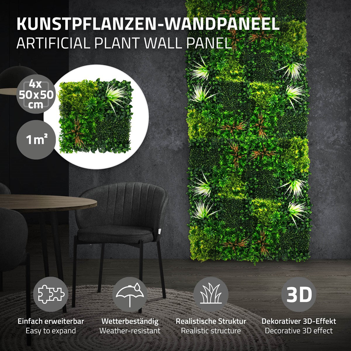 ECD Germany Sunburst mur végétal vert 50x50 cm lot 4