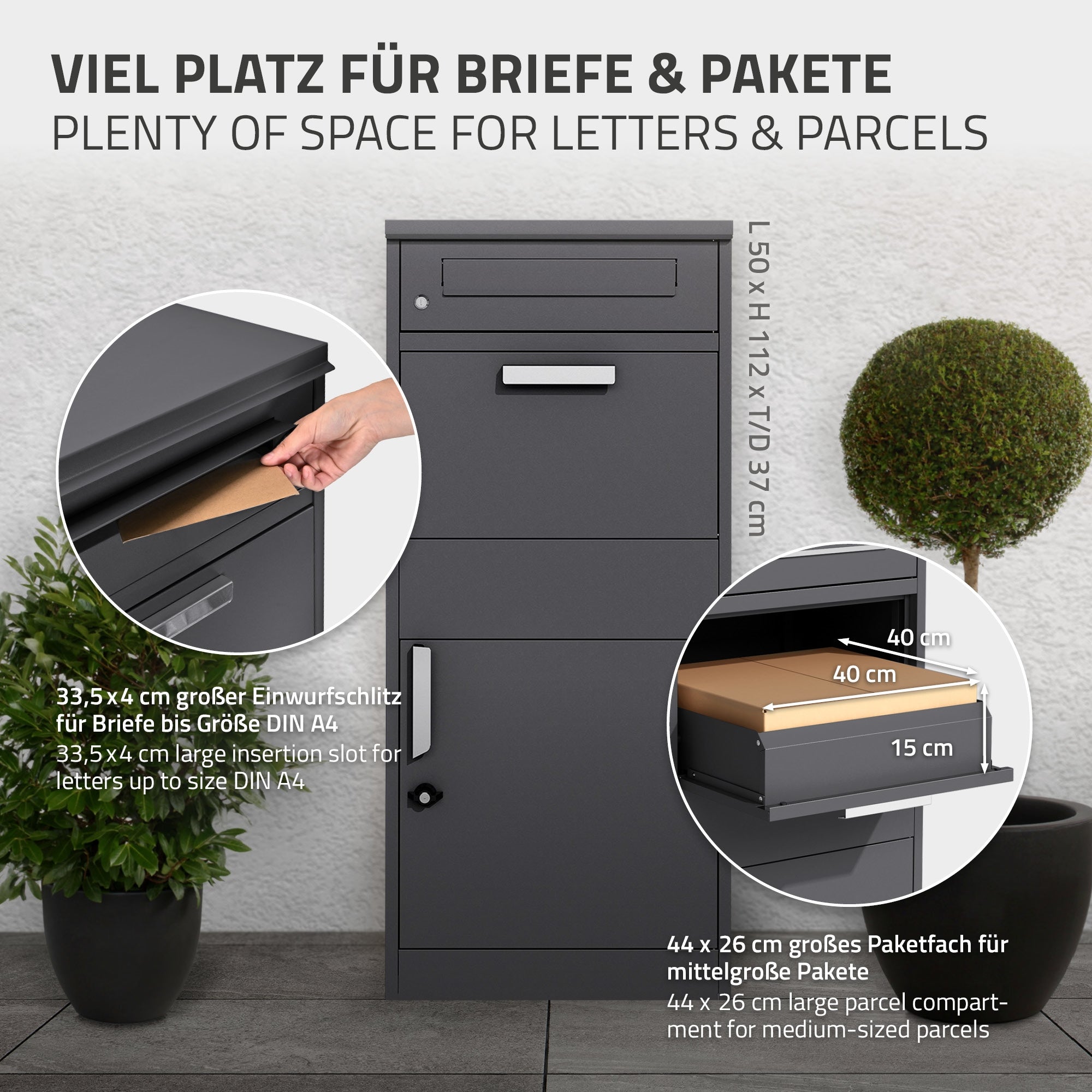 ECD Germany Bauen & Renovieren boîte aux lettres colis anthracite/chêne