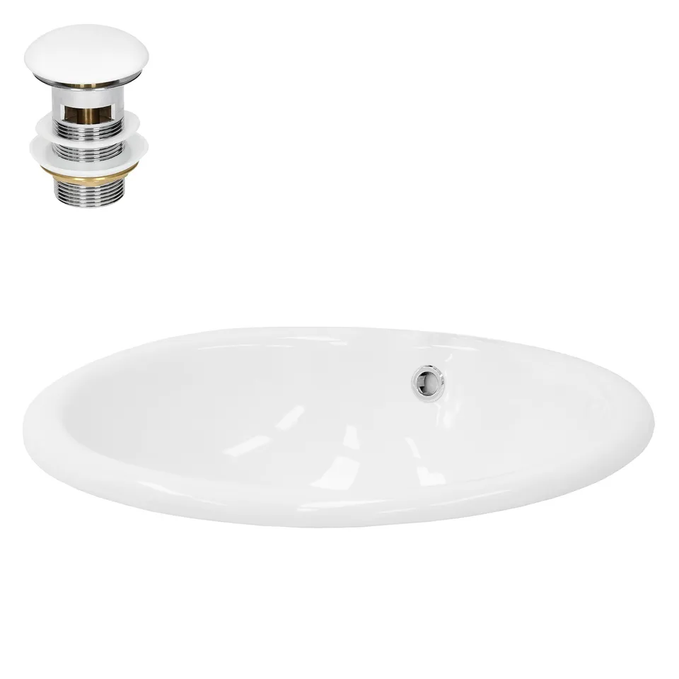 ECD Germany LuxeBath Lavabo céramique blanc 49 cm + bonde