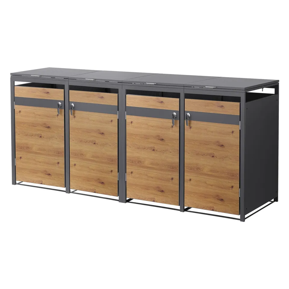 ECD Germany Garten ML-Design cache poubelle 4x240L chêne acier