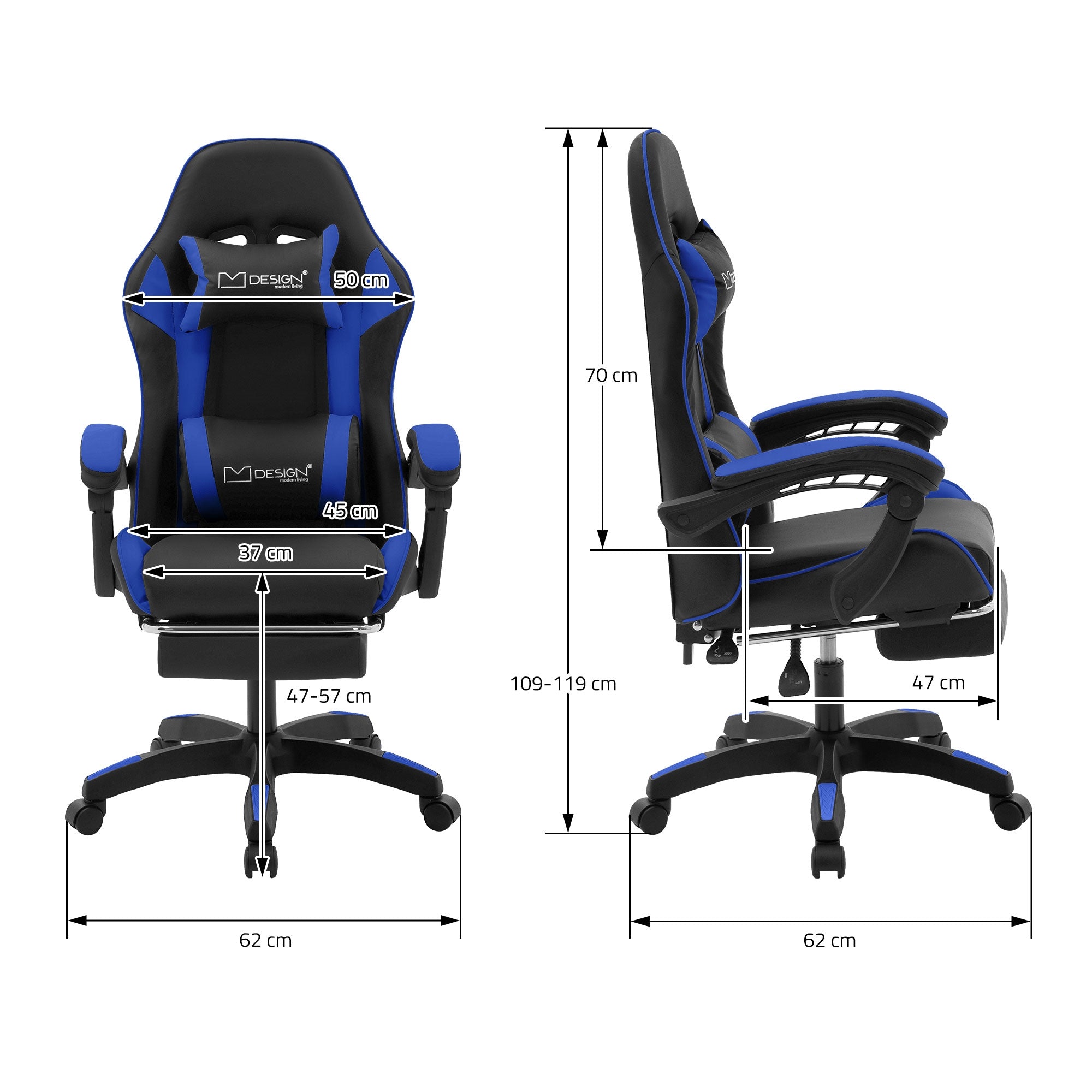 ML-Design chaise gaming simili cuir noir bleu repose-pieds