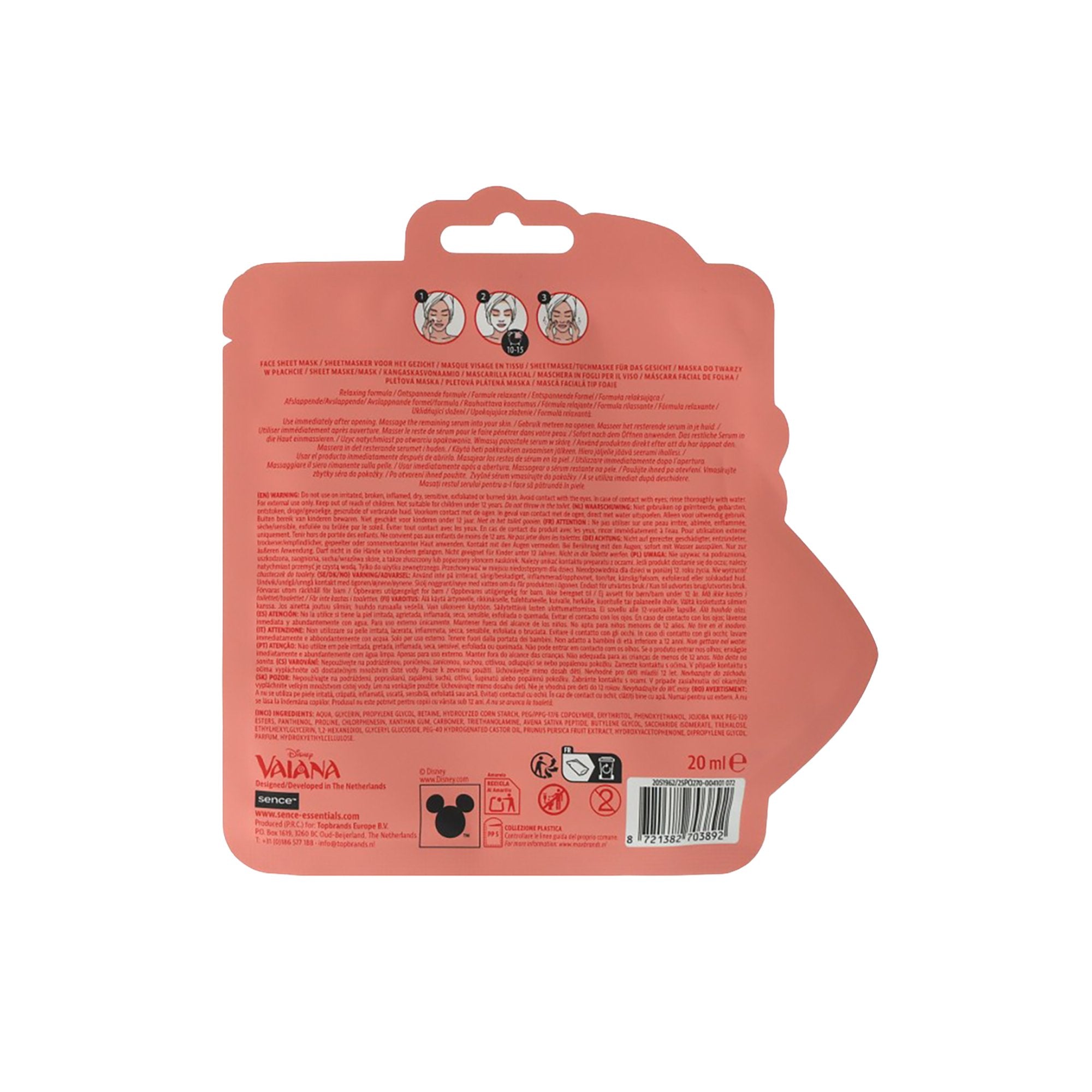 Disney Vaiana masque visage tissu rose soin beauté