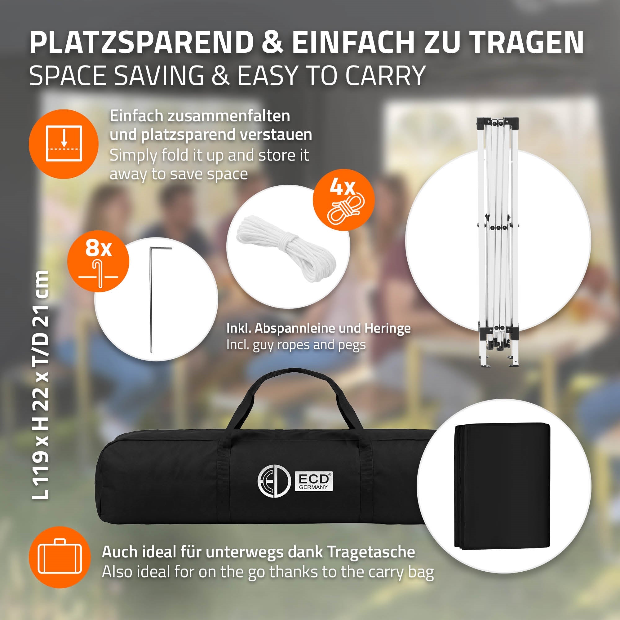 ECD Germany Garten tonnelle pliante 3x3 m noire 4 parois