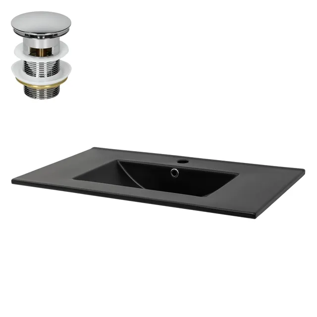 ECD Germany Sanitär lavabo encastrable 81x47 noir mat céramique bonde
