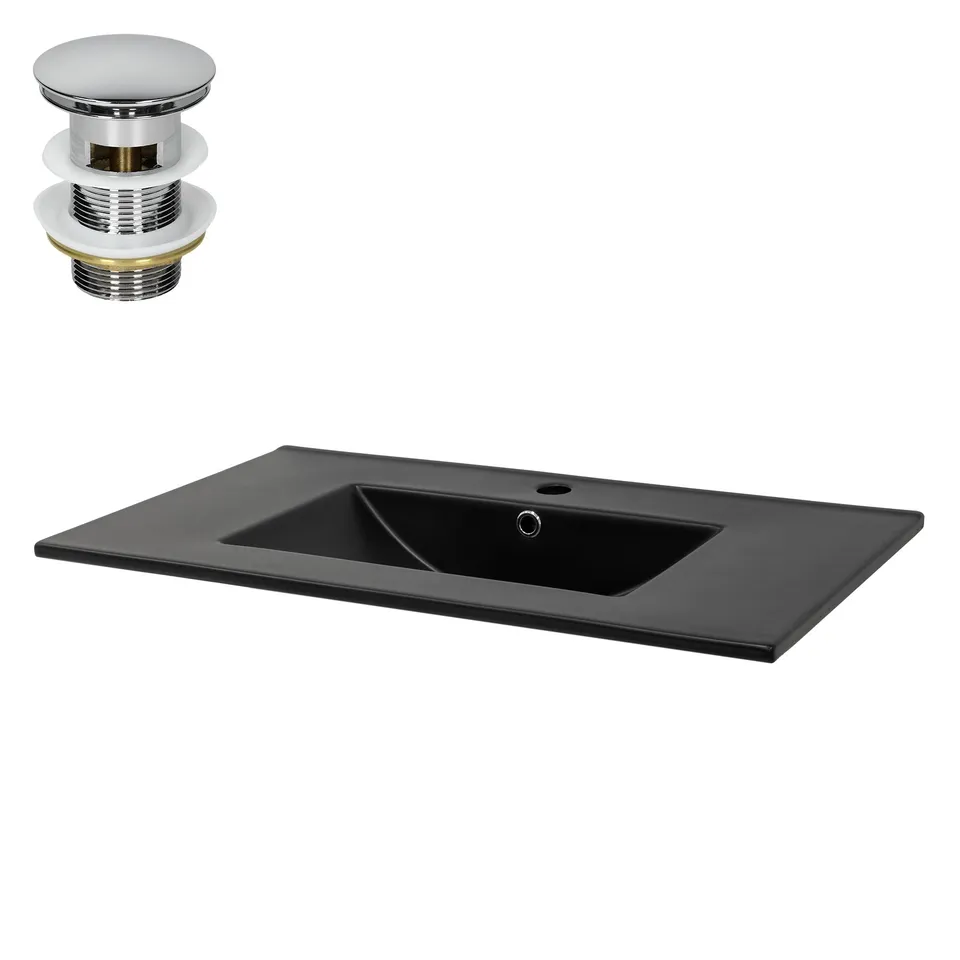 ECD Germany Sanitär lavabo encastrable 81x47 noir mat céramique bonde