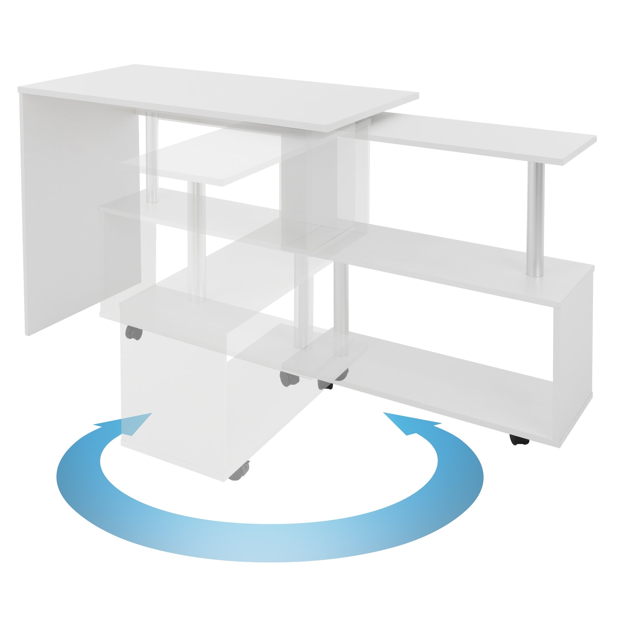 ECD Germany Möbel bureau blanc à roulettes 150x88x75 cm MDF