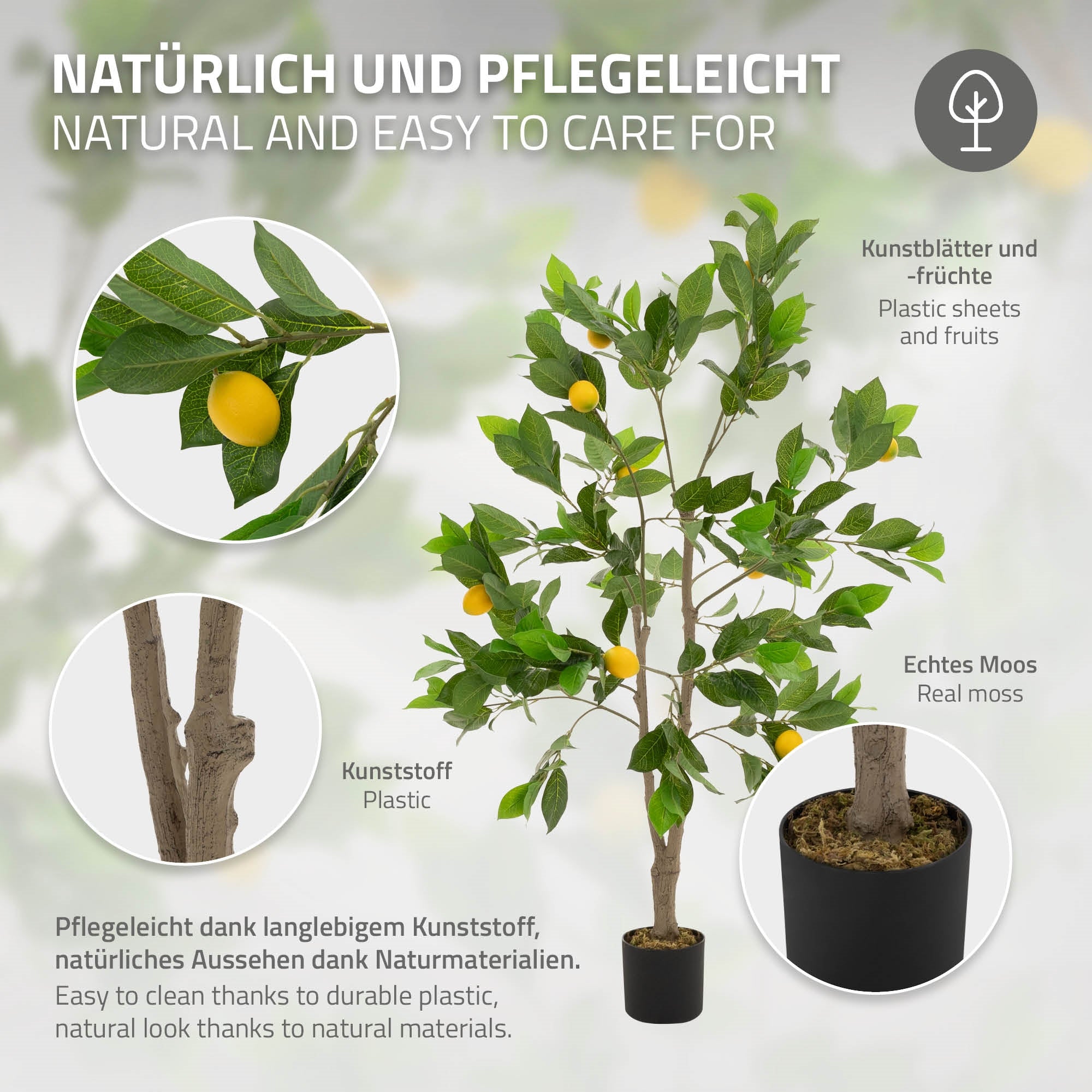 ECD Germany Haus Wohnen citronnier artificiel 130 cm pot