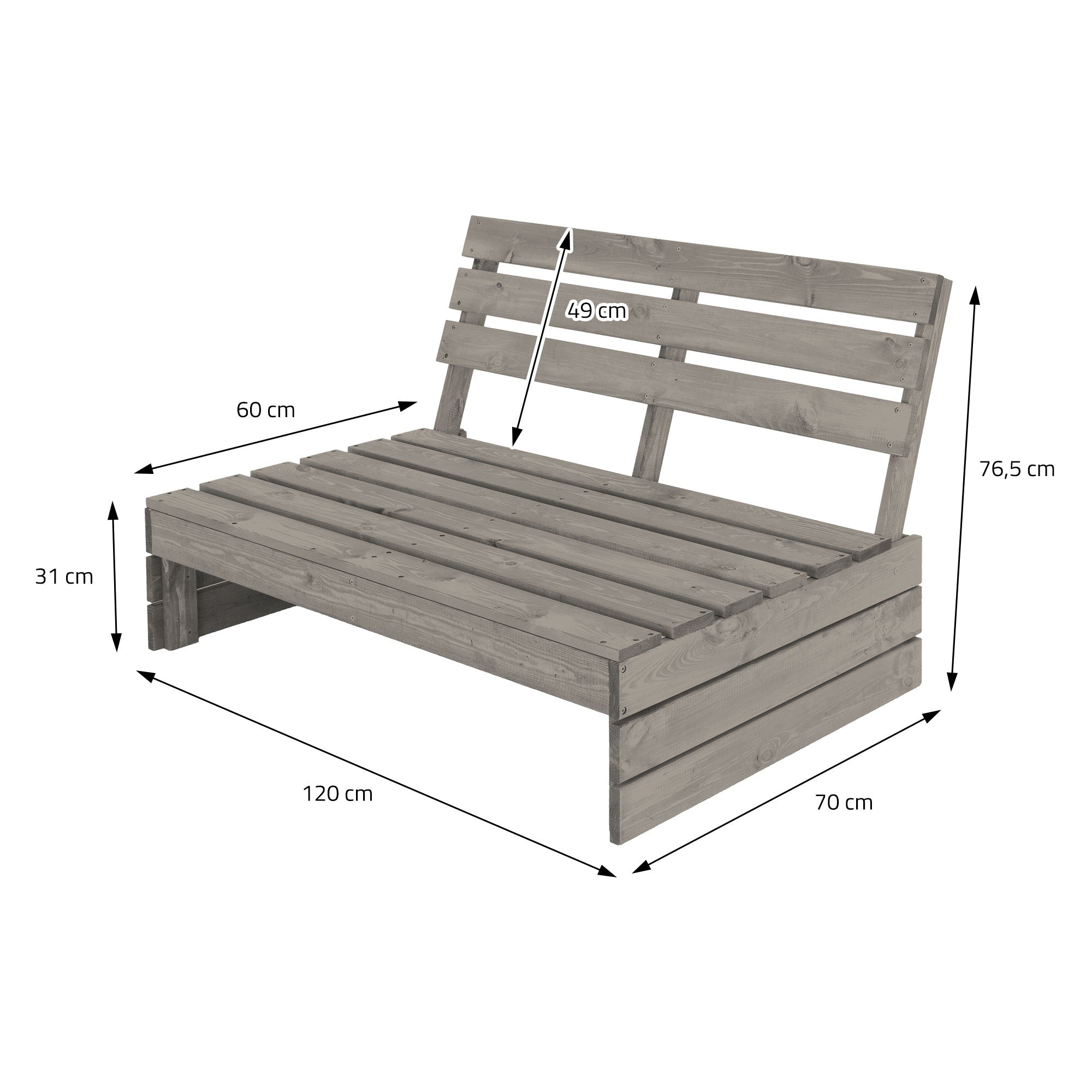 ECD Germany Garten Banc de jardin 3 places gris 120 cm bois massif
