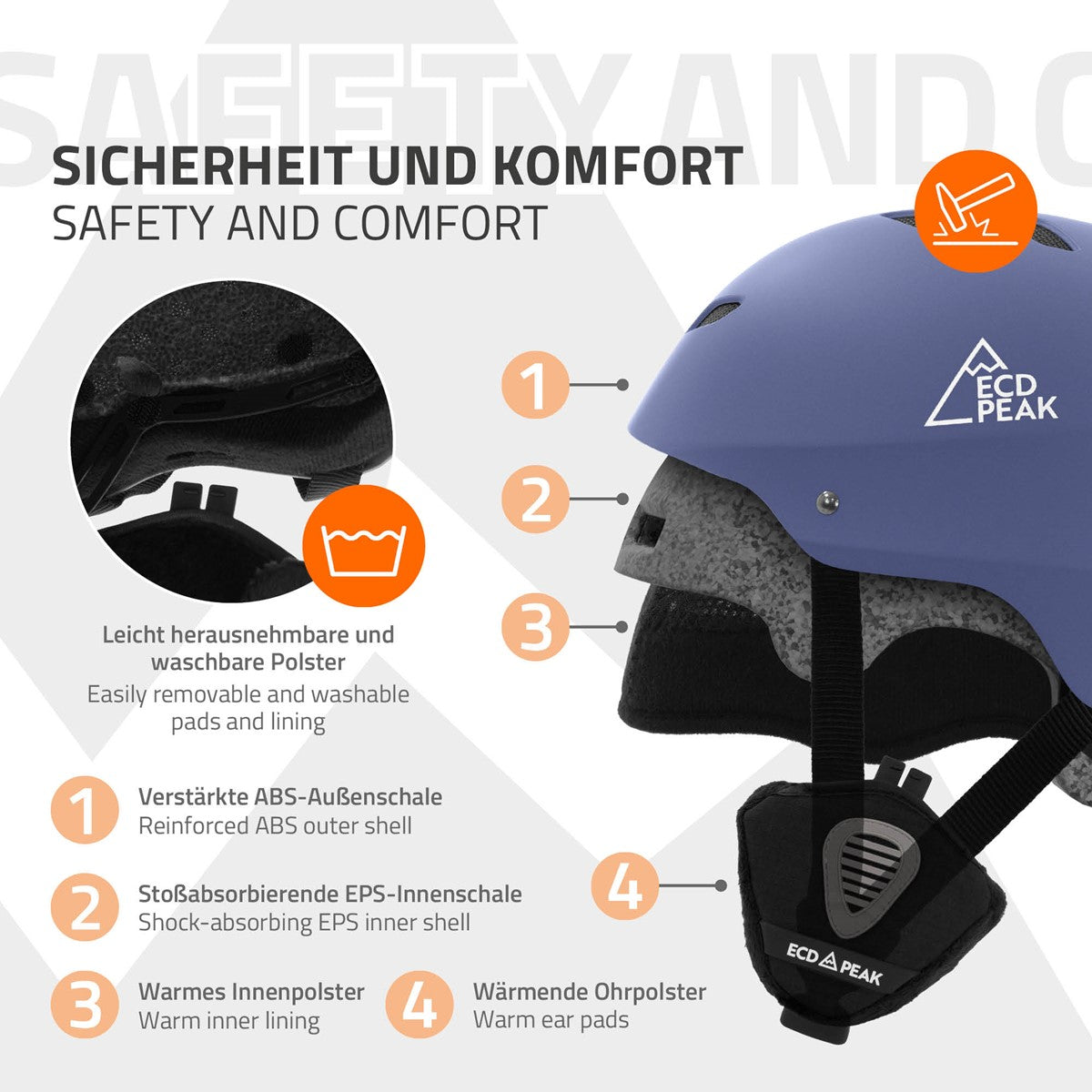 ECD Germany Sport casque ski bleu M 55-58 cm ventilé