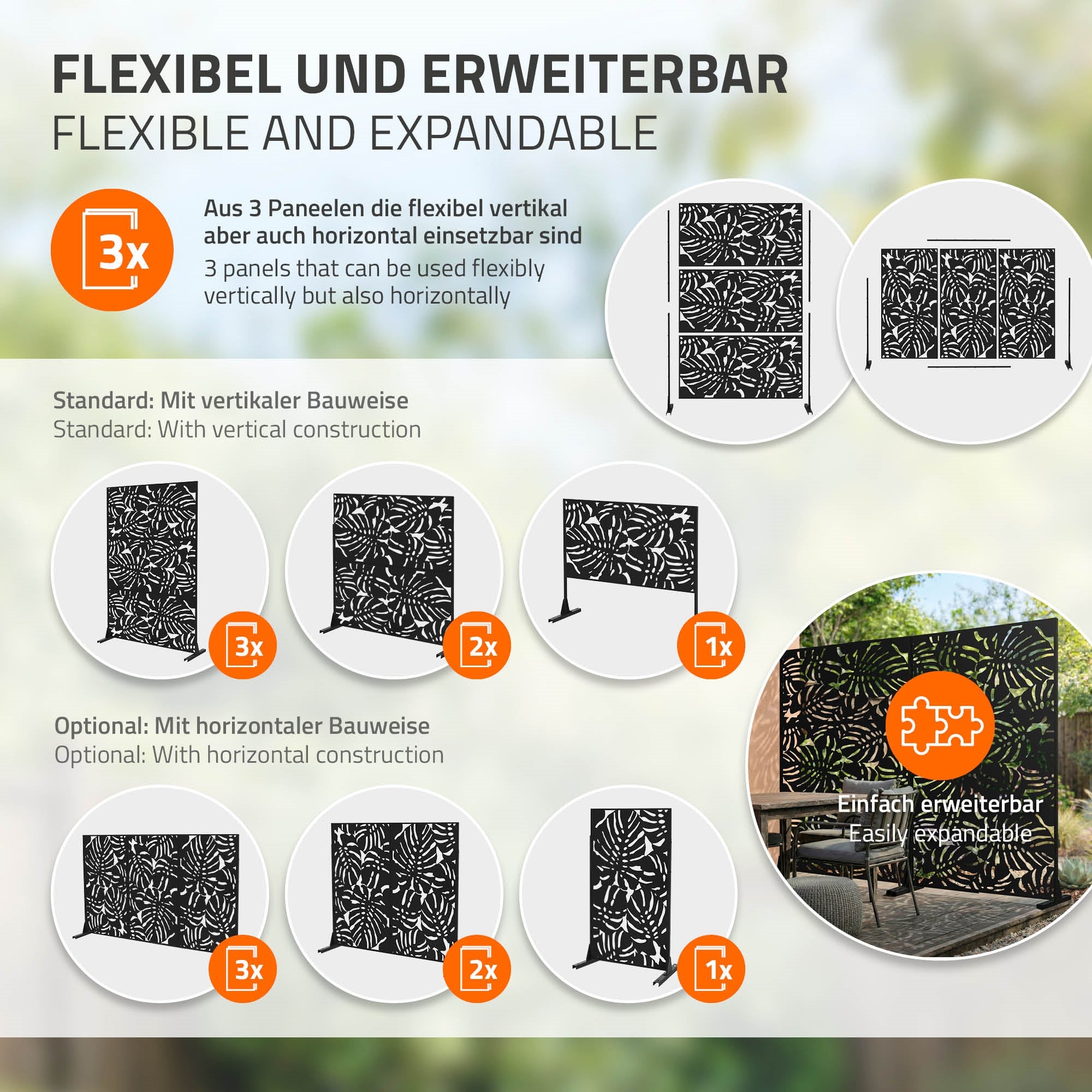 ECD Germany Möbel Roma Paravent 120x180 cm noir 3 panneaux