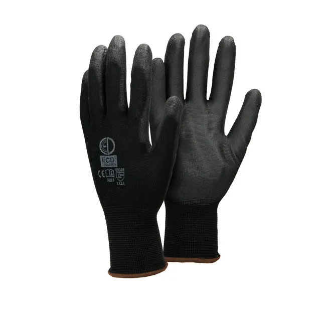 Gants de travail noir PU taille L lot de 4 paires polyester