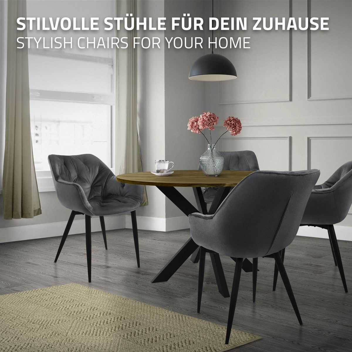ECD Germany Möbel Chaise anthracite velours lot de 2 accoudoirs
