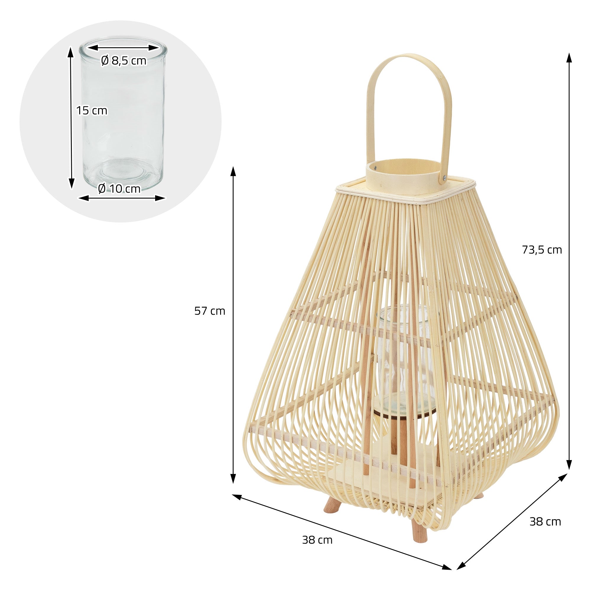 ECD Germany Garten Lanterne bambou 73,5 cm bois avec verre photophore