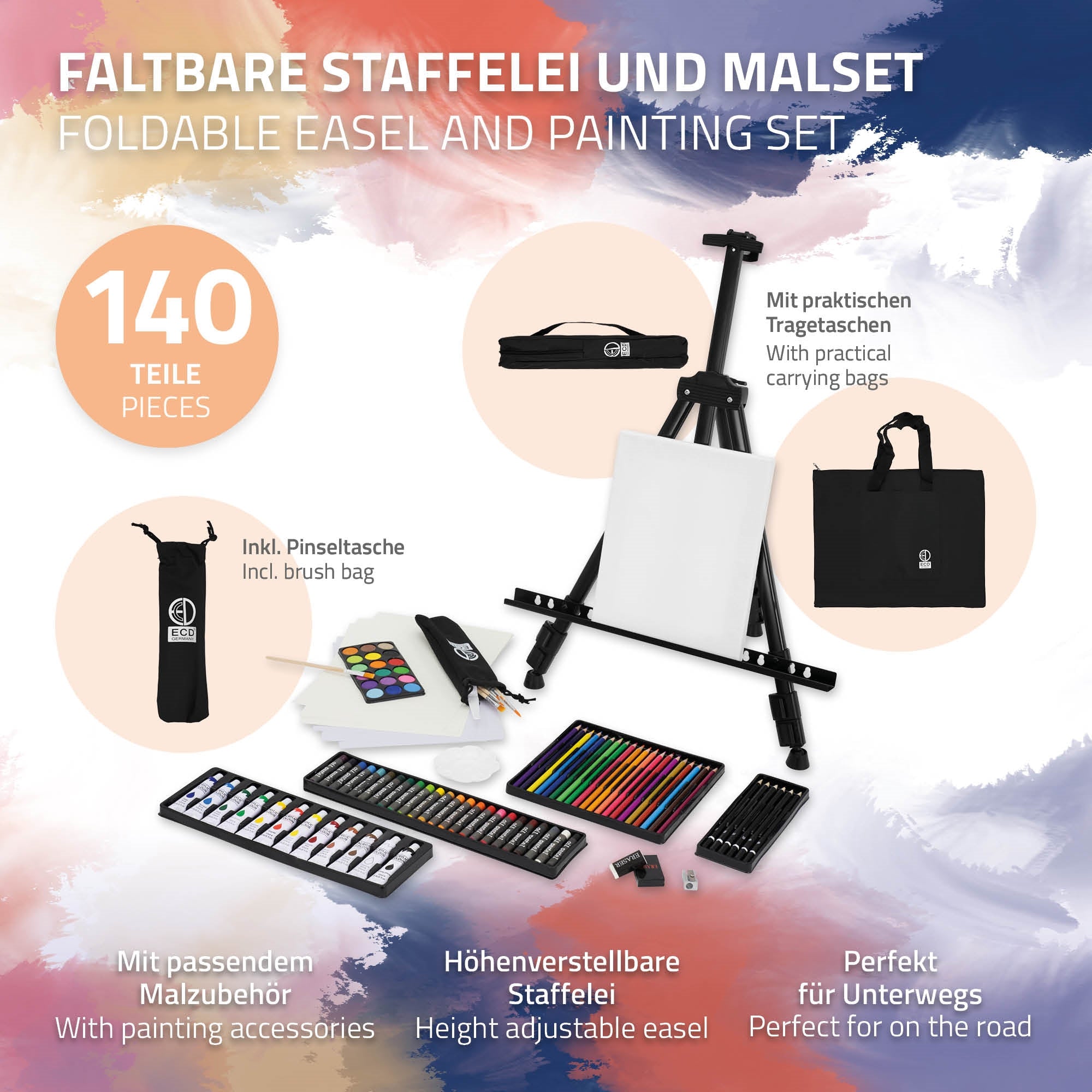 ECD Kinder chevalet 156 cm + kit peinture 140 pièces