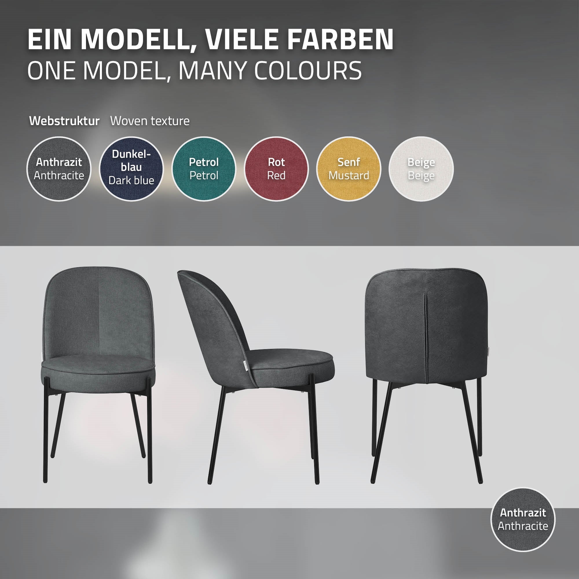ECD Germany Möbel Chaise salle à manger anthracite lot de 2 rembourrée