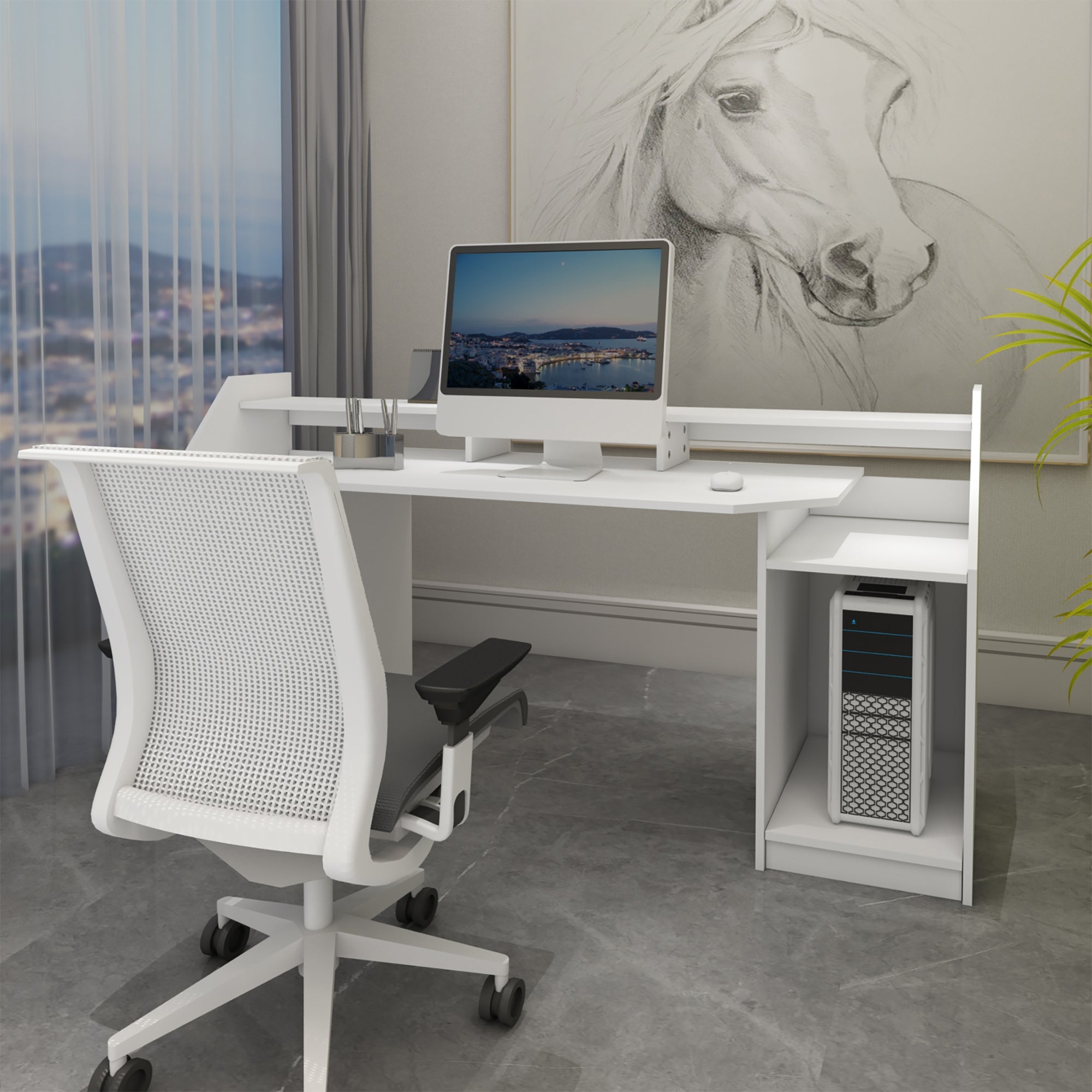 ECD Germany ML-Design bureau 180x90 blanc tiroir MDF