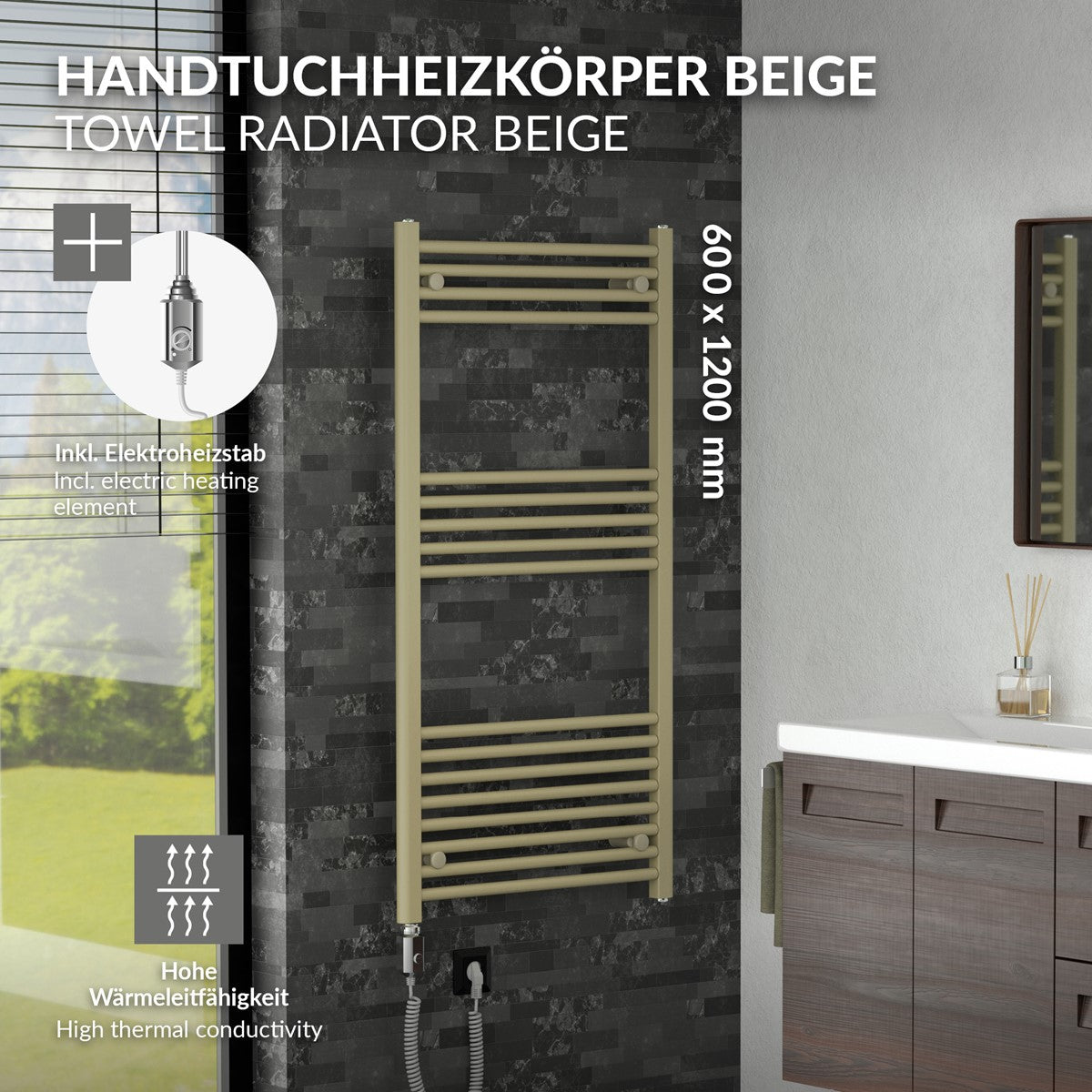 ECD Germany Heizungen sèche-serviettes Sahara beige 600x1200