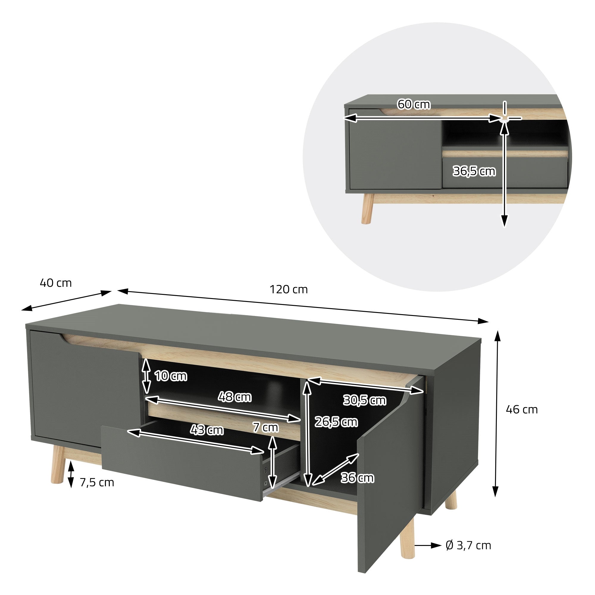 ECD Germany ML-Design meuble TV vert mat 120 cm 2 portes