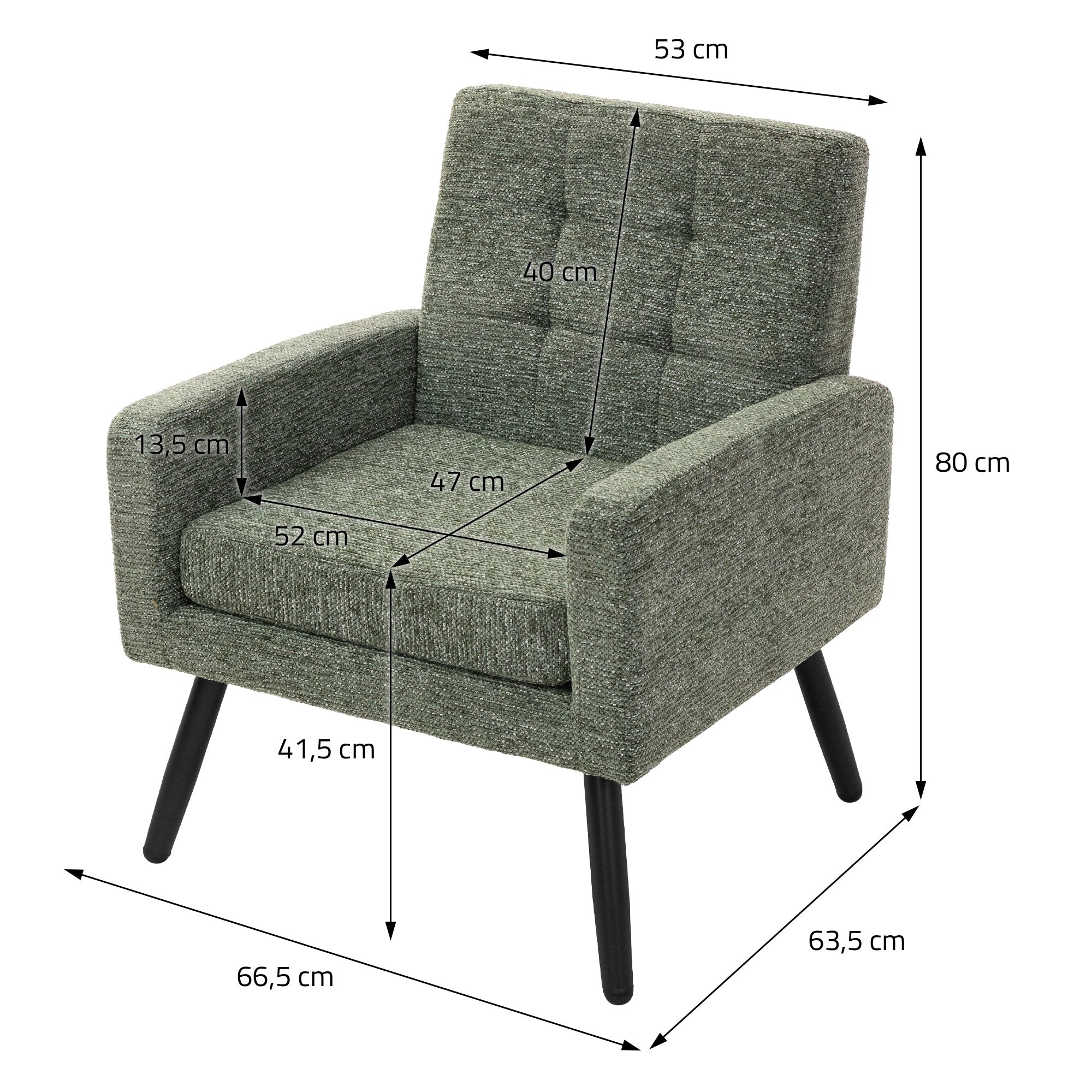 ML-Design fauteuil vert 66,5x80x63,5 cm tissu relax