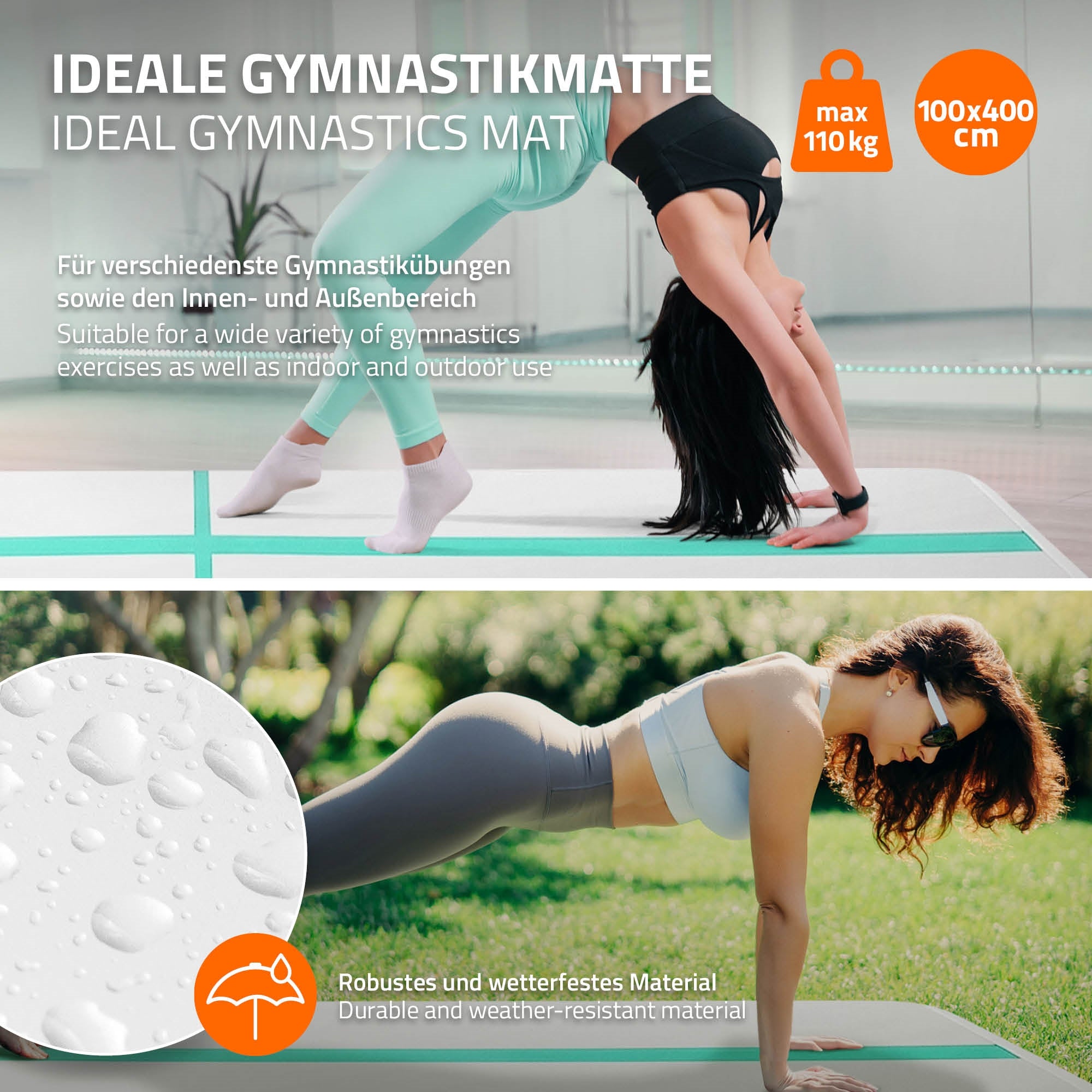 ECD Germany Airtrack tapis gym gonflable menthe 4m pompe