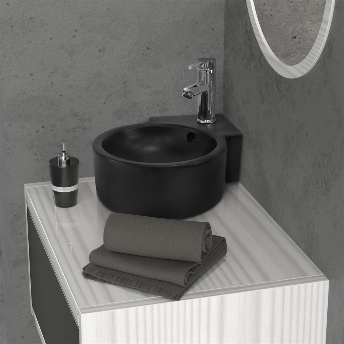 ECD Germany Sanitär lave-mains noir céramique 45x36 cm avec bonde