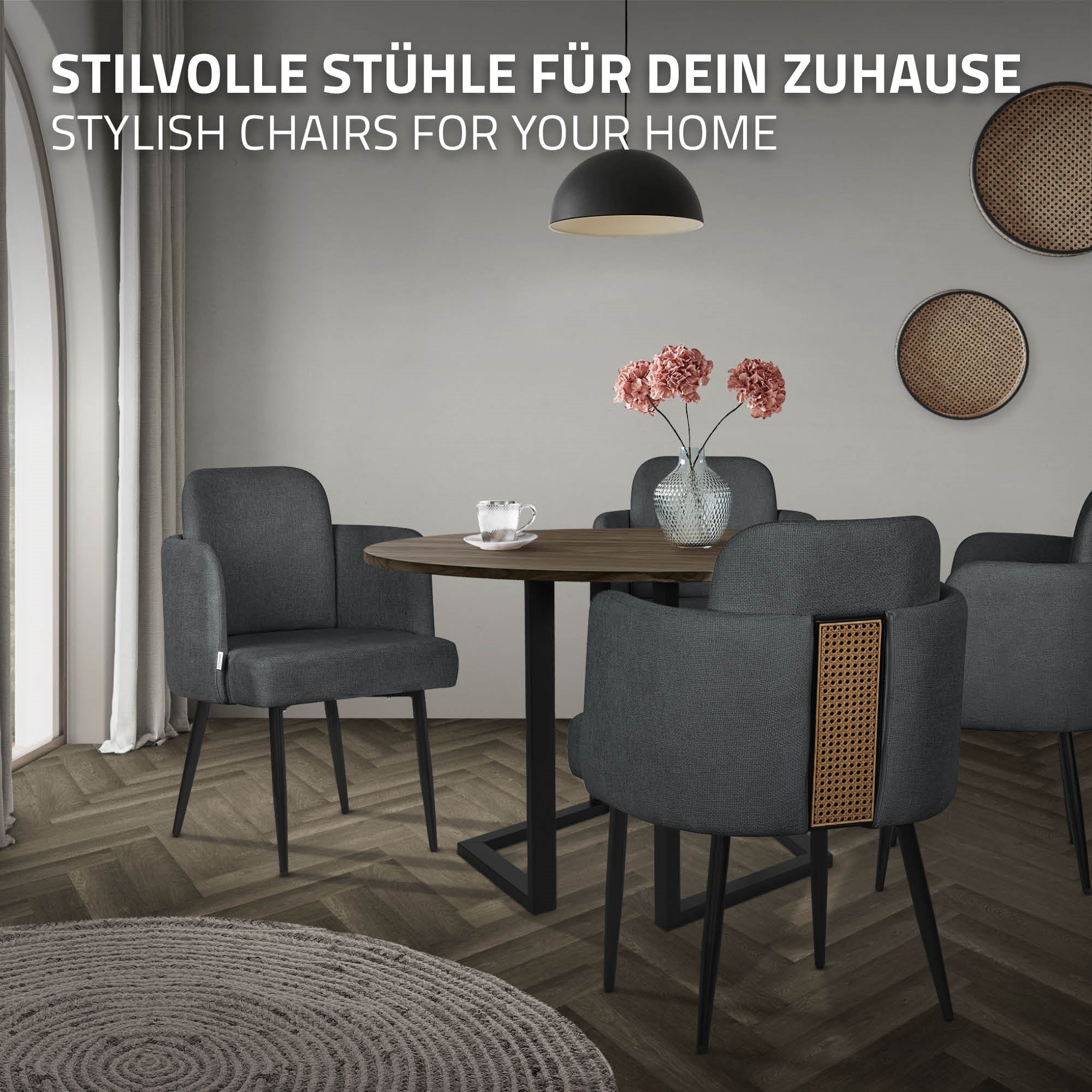 ECD Germany chaise salle à manger anthracite accoudoirs lot 2