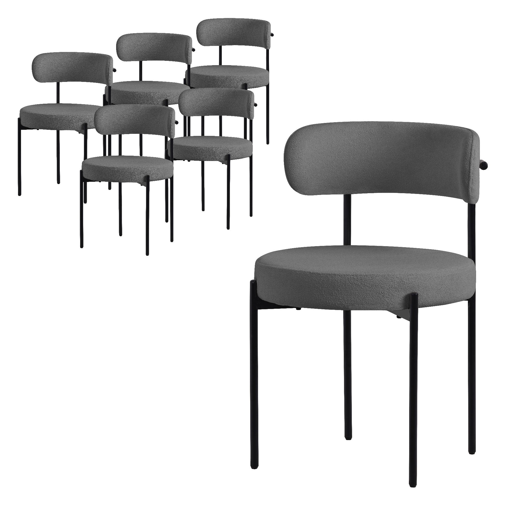 ECD Germany Möbel chaise teddy gris lot de 6 avec dossier