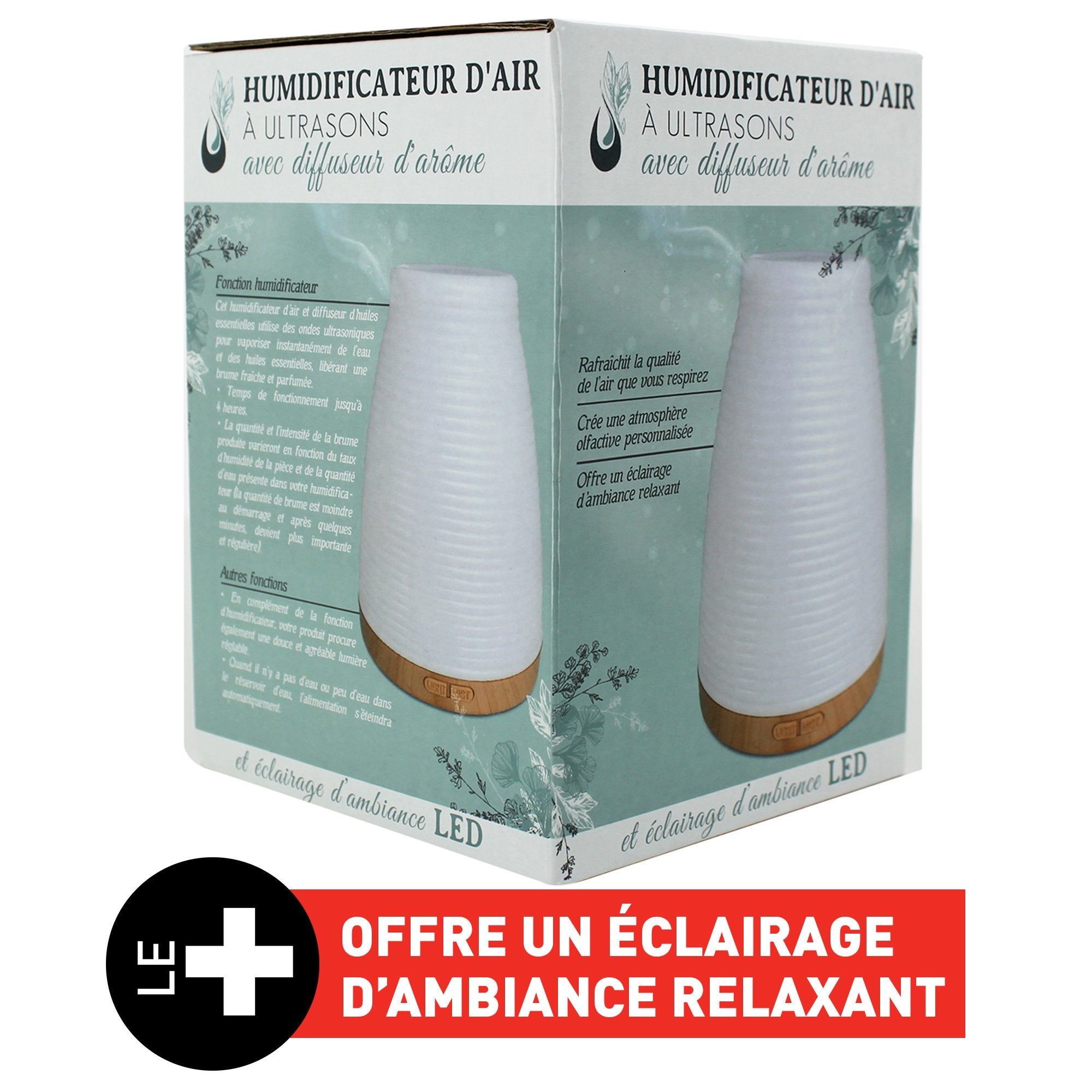 Stokomani humidificateur air diffuseur huiles chambre LED