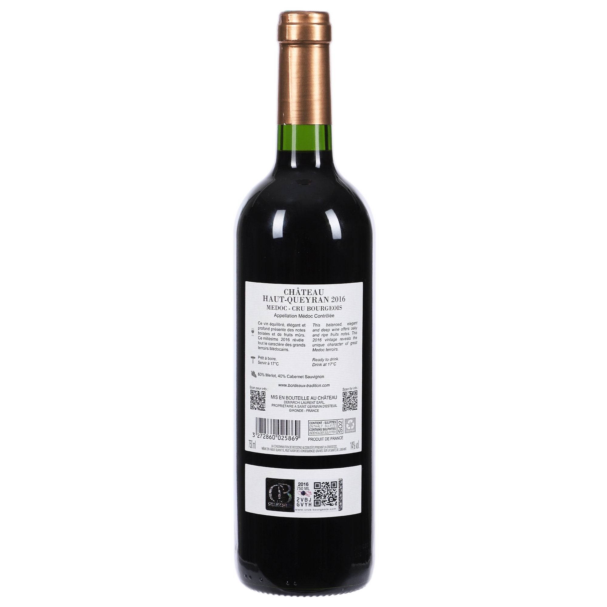 Château Haut Queyran Médoc 2016 vin rouge médaille d'or