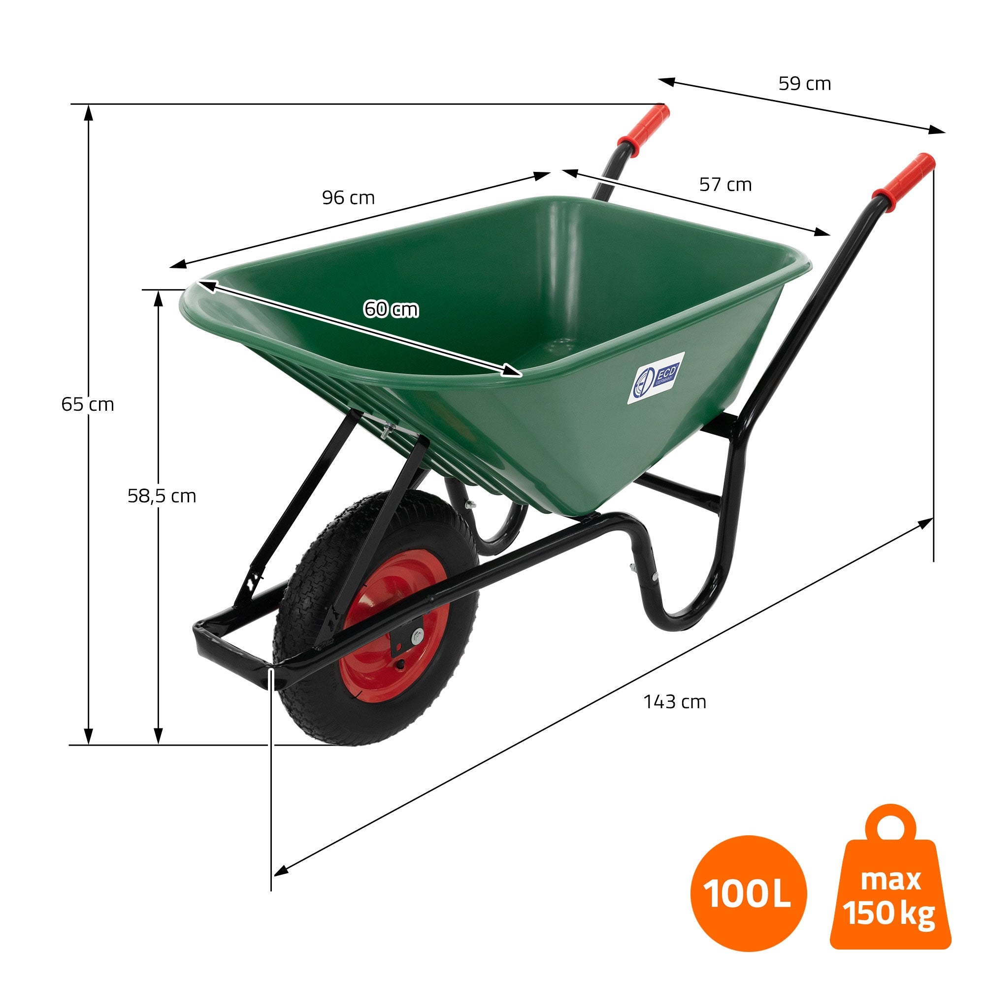ECD Germany Garten Brouette 100L verte 150kg plastique