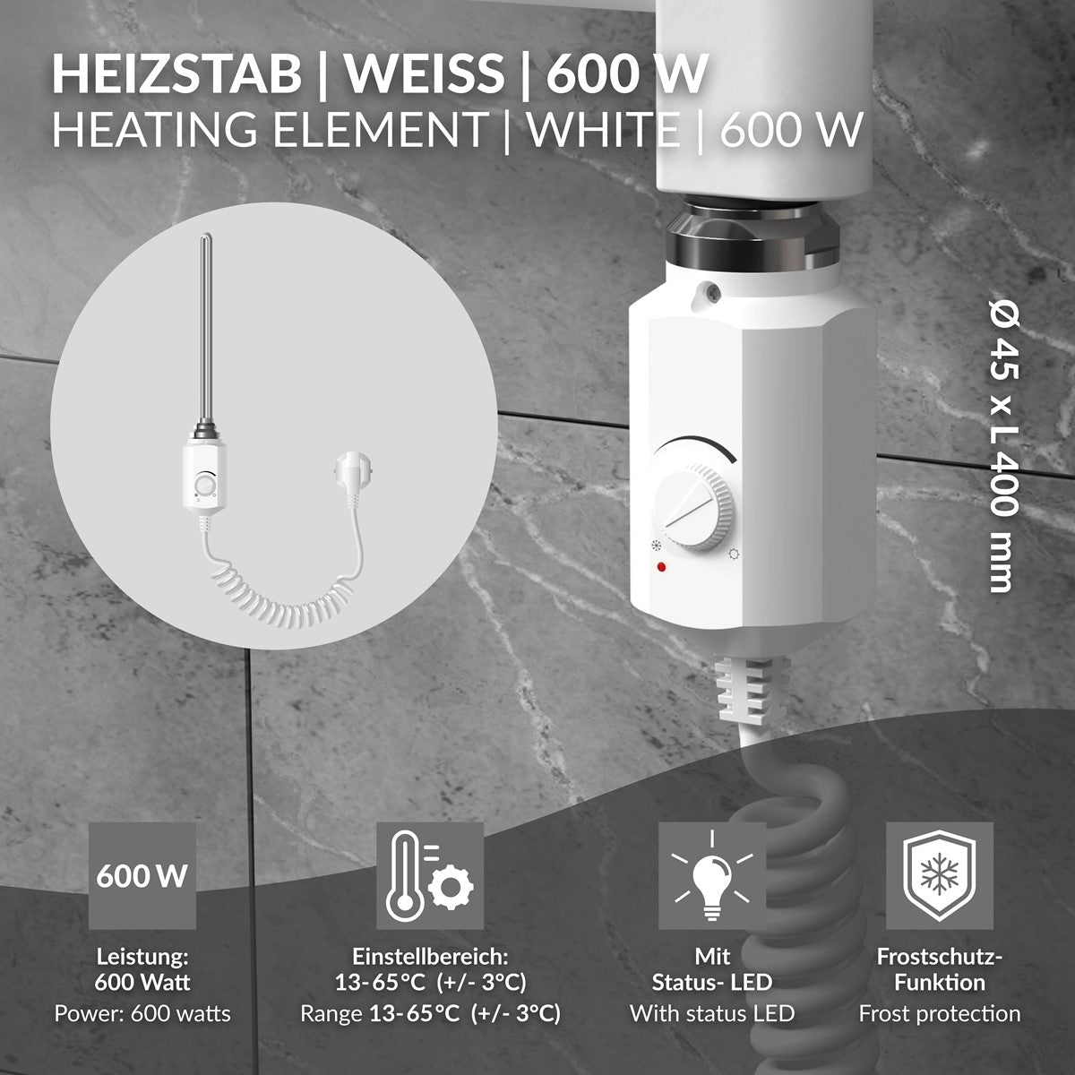 ECD Germany Heizungen résistance radiateur 900W blanc thermostat