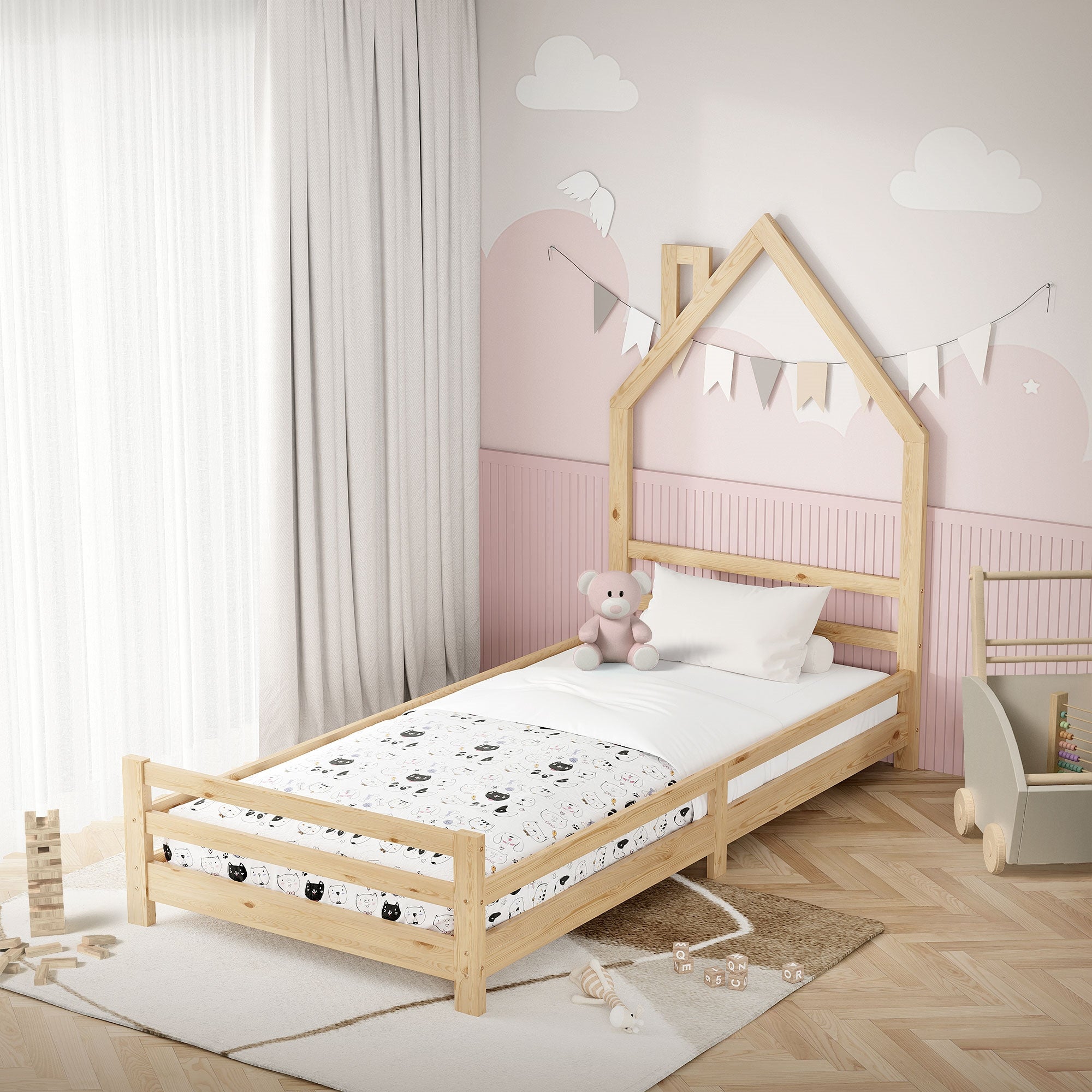 ECD Germany Kinder lit cabane 90x200 nature pin massif