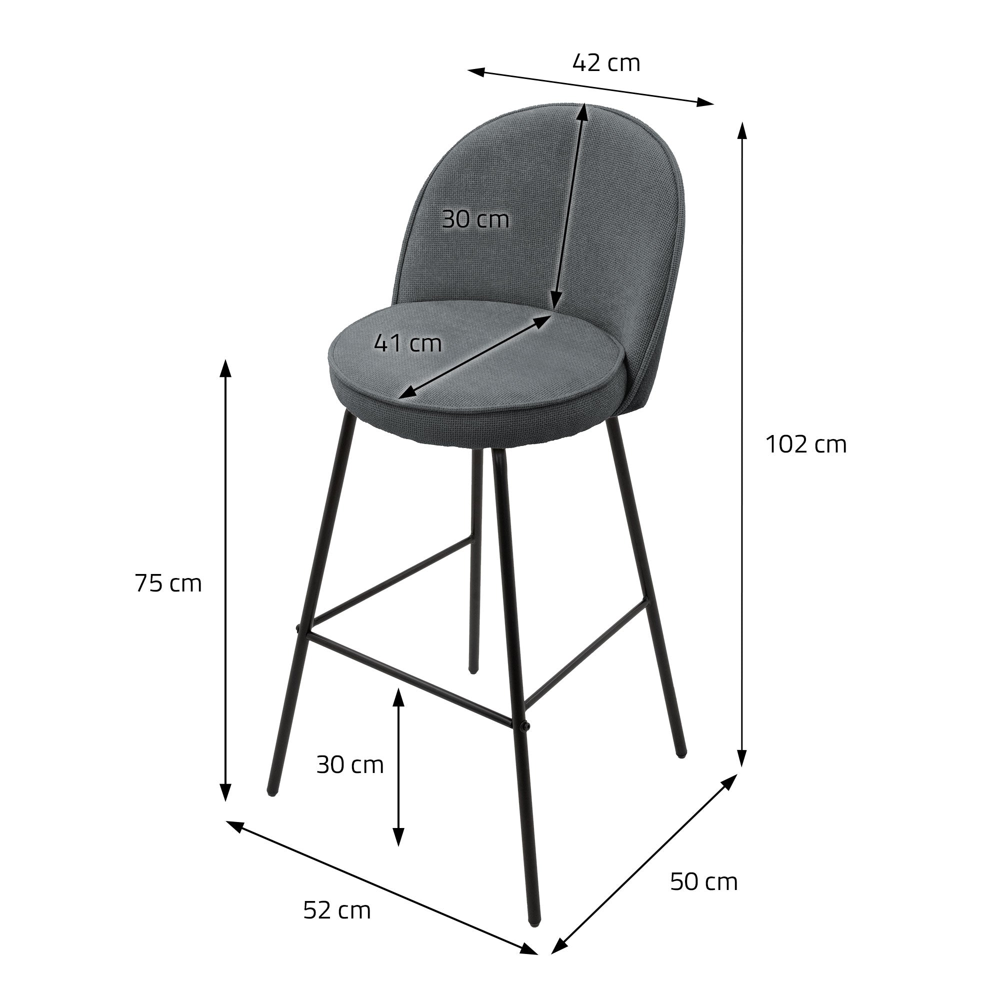ECD Germany Möbel Tabouret de bar anthracite lot 2 dossier 120 kg