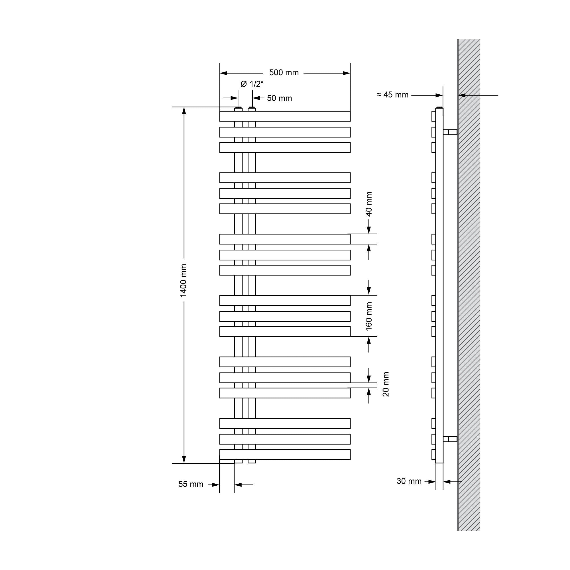 Iron EM radiateur salle de bain blanc 500x1400 mm 900W