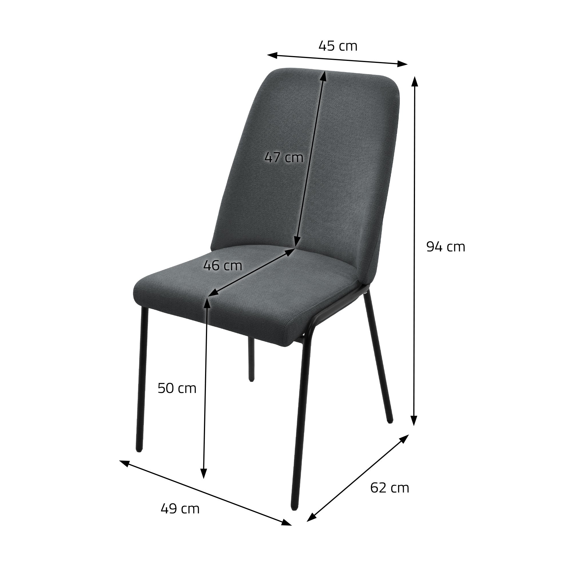 ML-Design chaise salle à manger anthracite lot de 2 tissu rembourrée