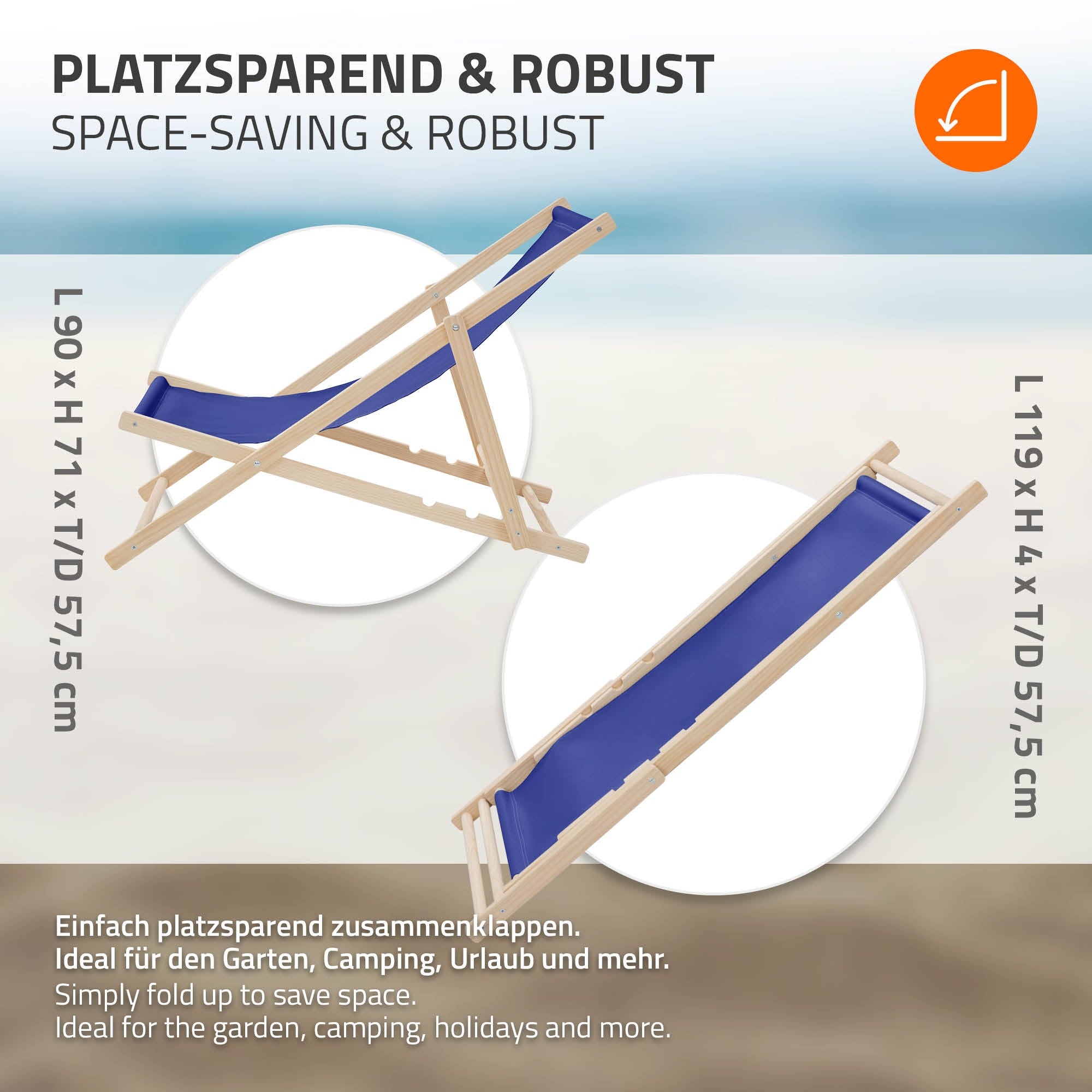 ECD Germany Sport & Freizeit transat bois bleu marine lot de 5