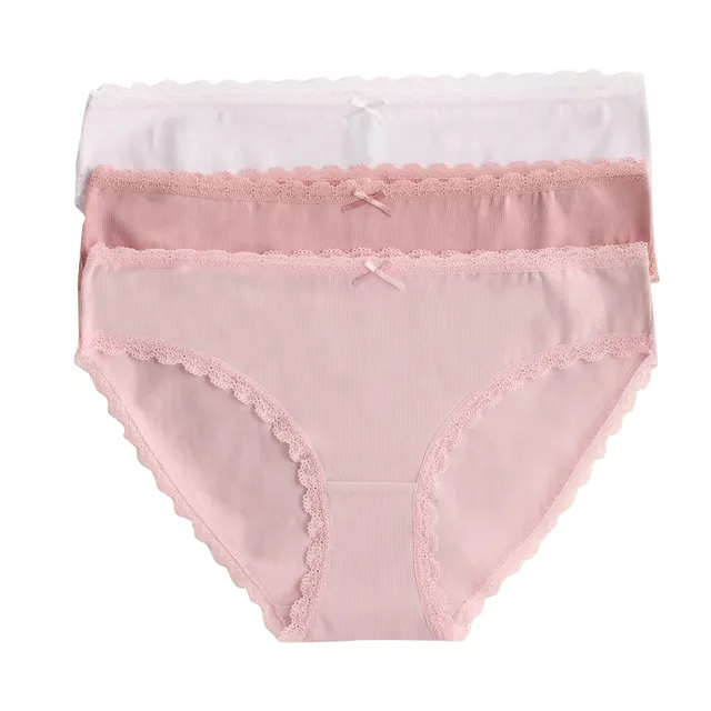 Stokomani Mode 3 slips femme Rose unis chiné dentelle