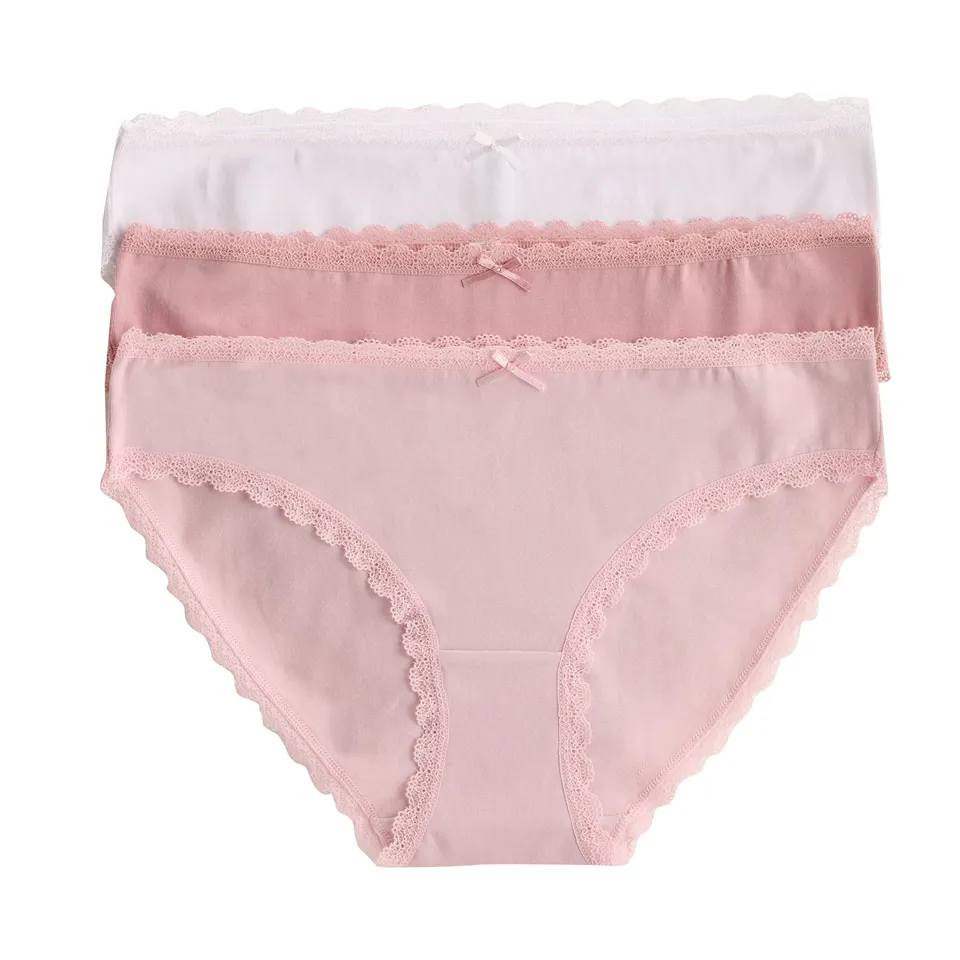 Stokomani Mode 3 slips femme Rose unis chiné dentelle