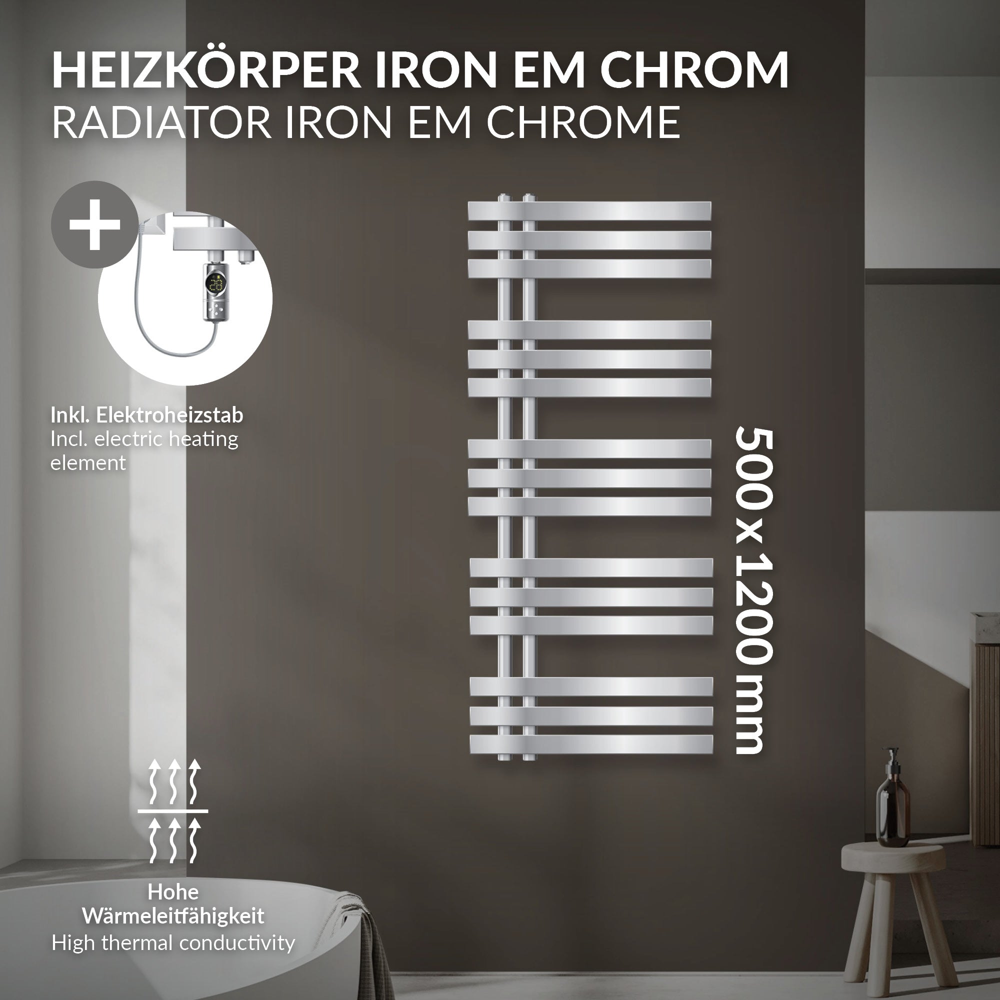 ECD Germany LuxeBath radiateur chromé 500x1200 1200W