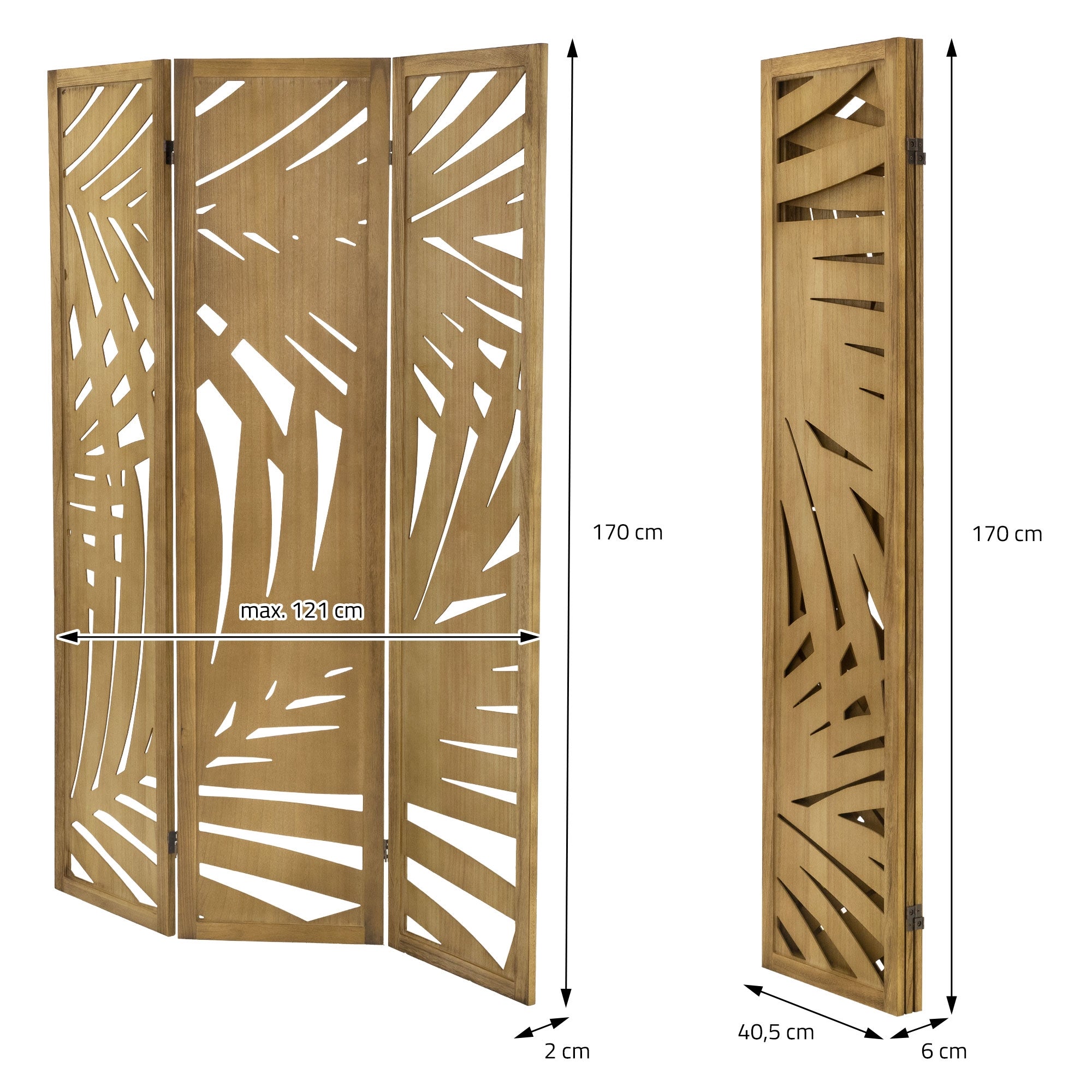 ECD Germany Sapporo Paravent bois 170x121 cm marron 3 pans