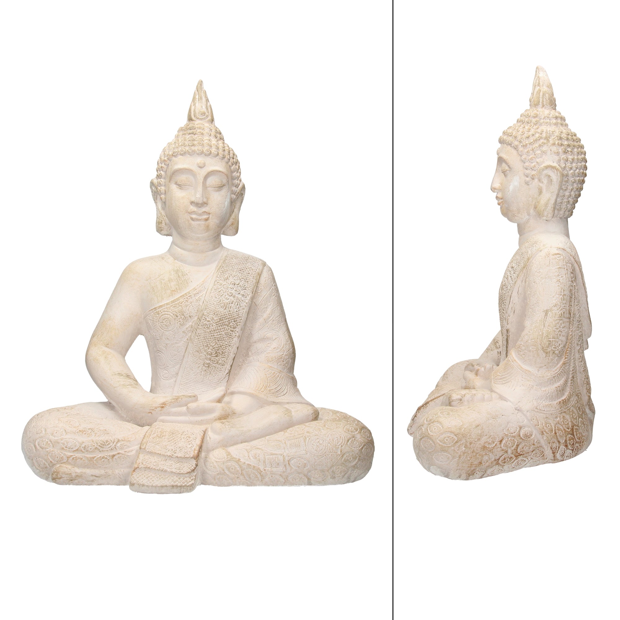 ECD Germany Bouddha statue assise beige-gris 48 cm résine