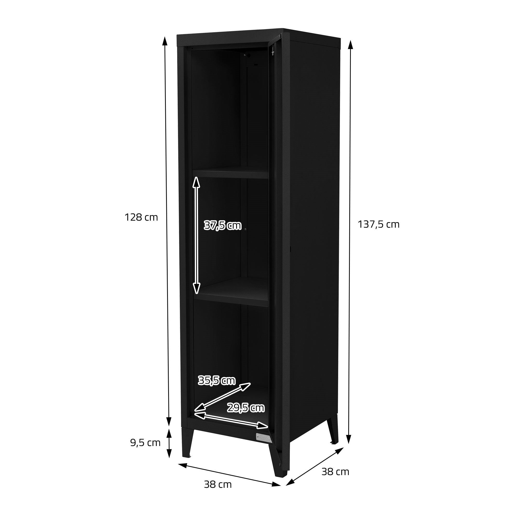 ECD Germany Werkstatt armoire métallique 38x38x137,5 cm noir 1 porte